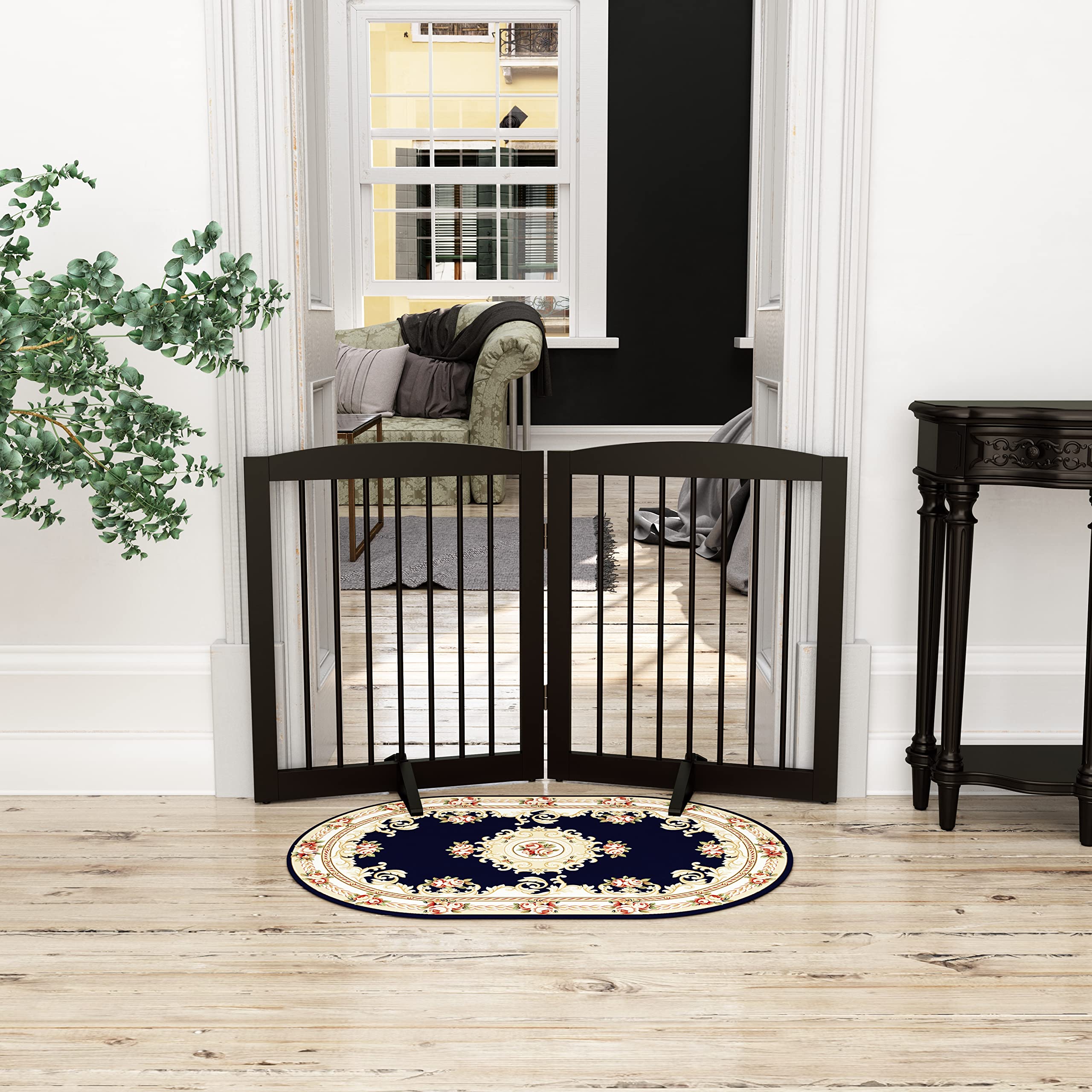 Foldable Wooden Pet Gate for Dogs - Freestanding Indoor Dog Barrier for Stairs & Doorways - 24