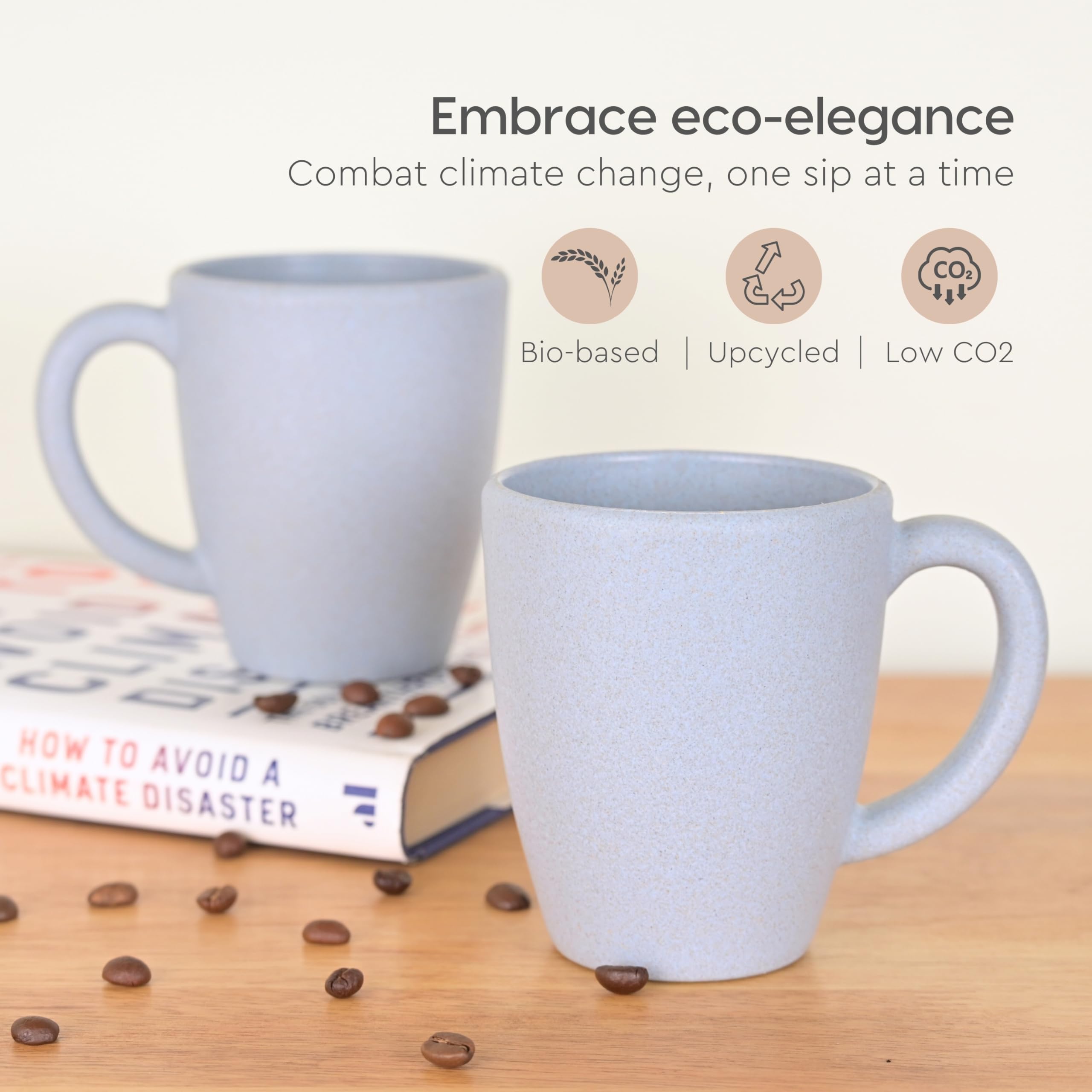 Eco-Friendly Set of 6 Classic Coffee Mugs | 300ml | Microwave Safe | Made with Sustainable Rice Husk & Bamboo Fibers | Matte Finish | Perfect for Hot Coffee, Cold Brew, Tea & Milk | Ideal for Home, Office & Gifts (Pack of 6, Azure)