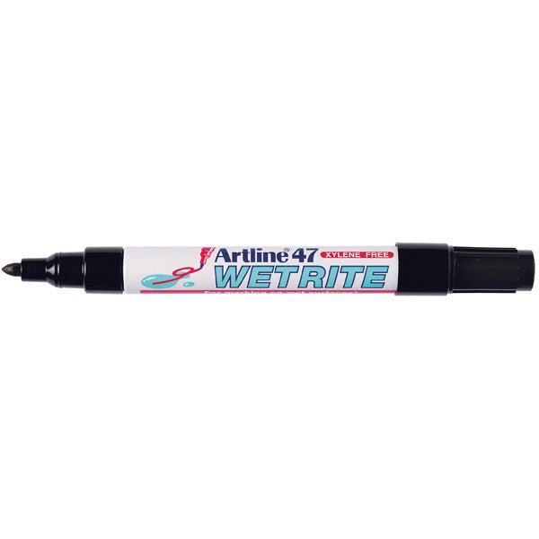 Artline 47 Wetrite Permanent Marker Bullet Tip Black - Pack of 12 - Waterproof & Fade-Resistant Markers for Office, School & Home Use