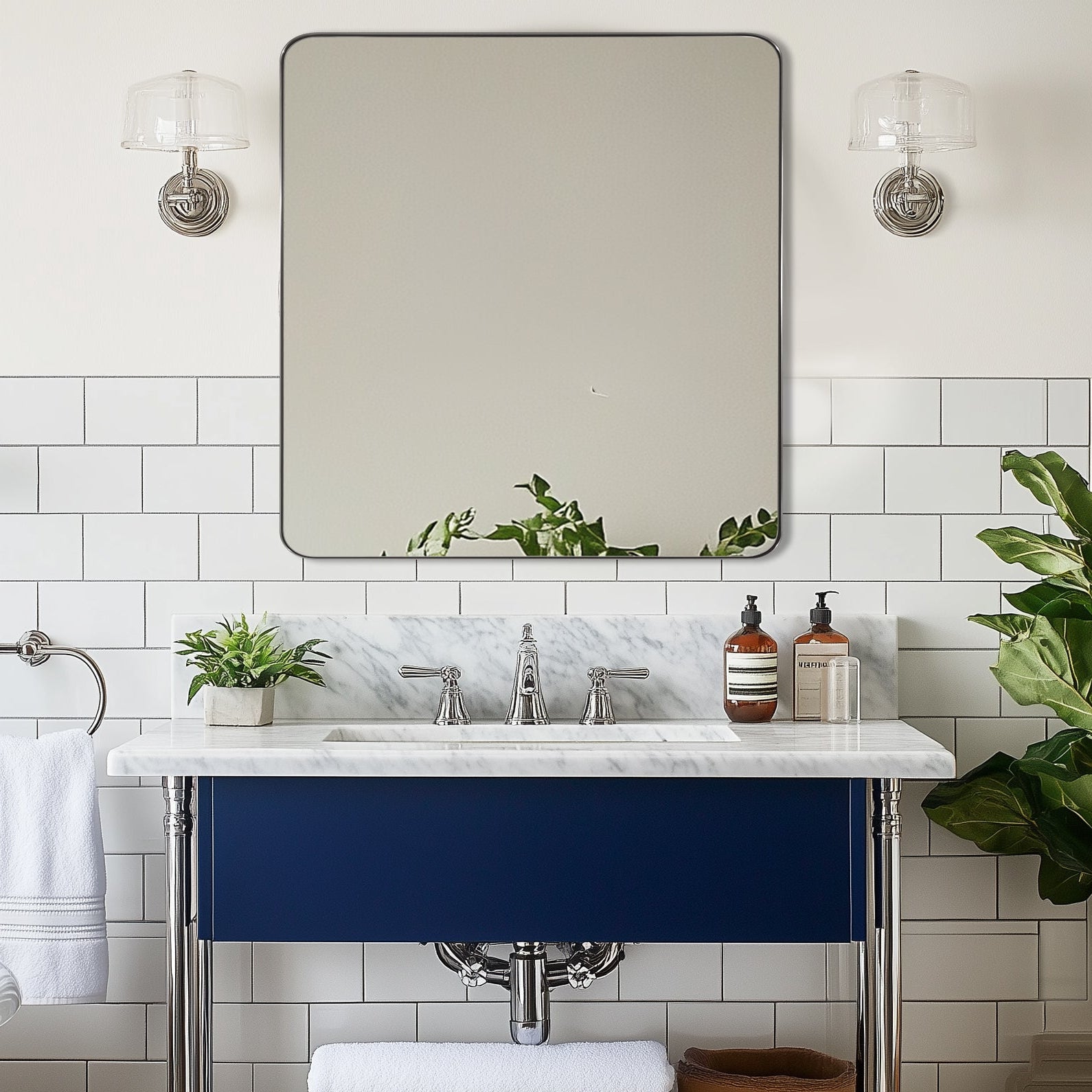 Modern Rounded Rectangle Bathroom Mirror with Stainless Steel Frame - Perfect for Vanity, Wall Decor & Home Decoration