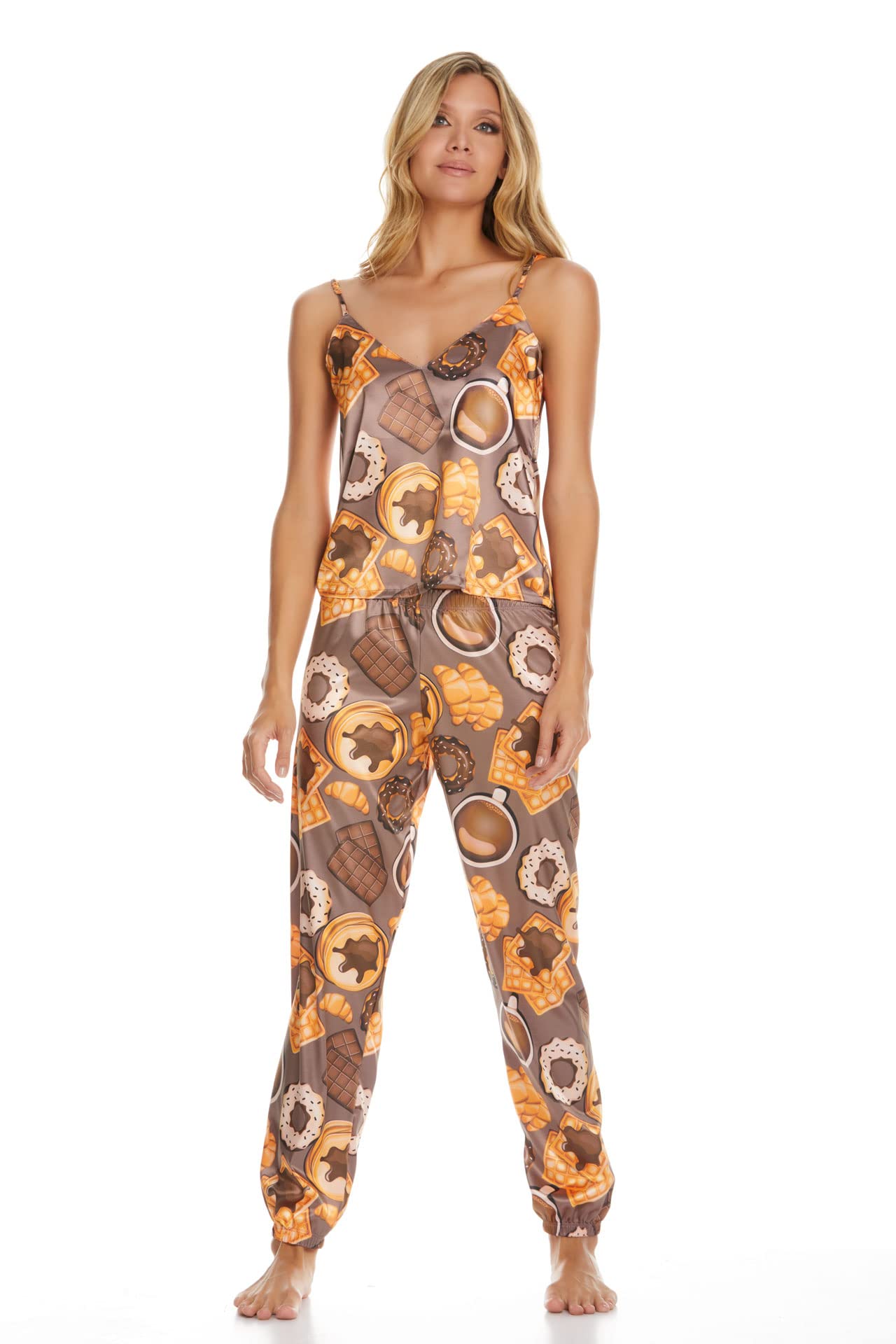Dolce D'Amore Women's Waffle Knit Pajama Set - Soft Sleepwear Top & Casual Lounge Pants for Cozy Nights & Relaxing at Home