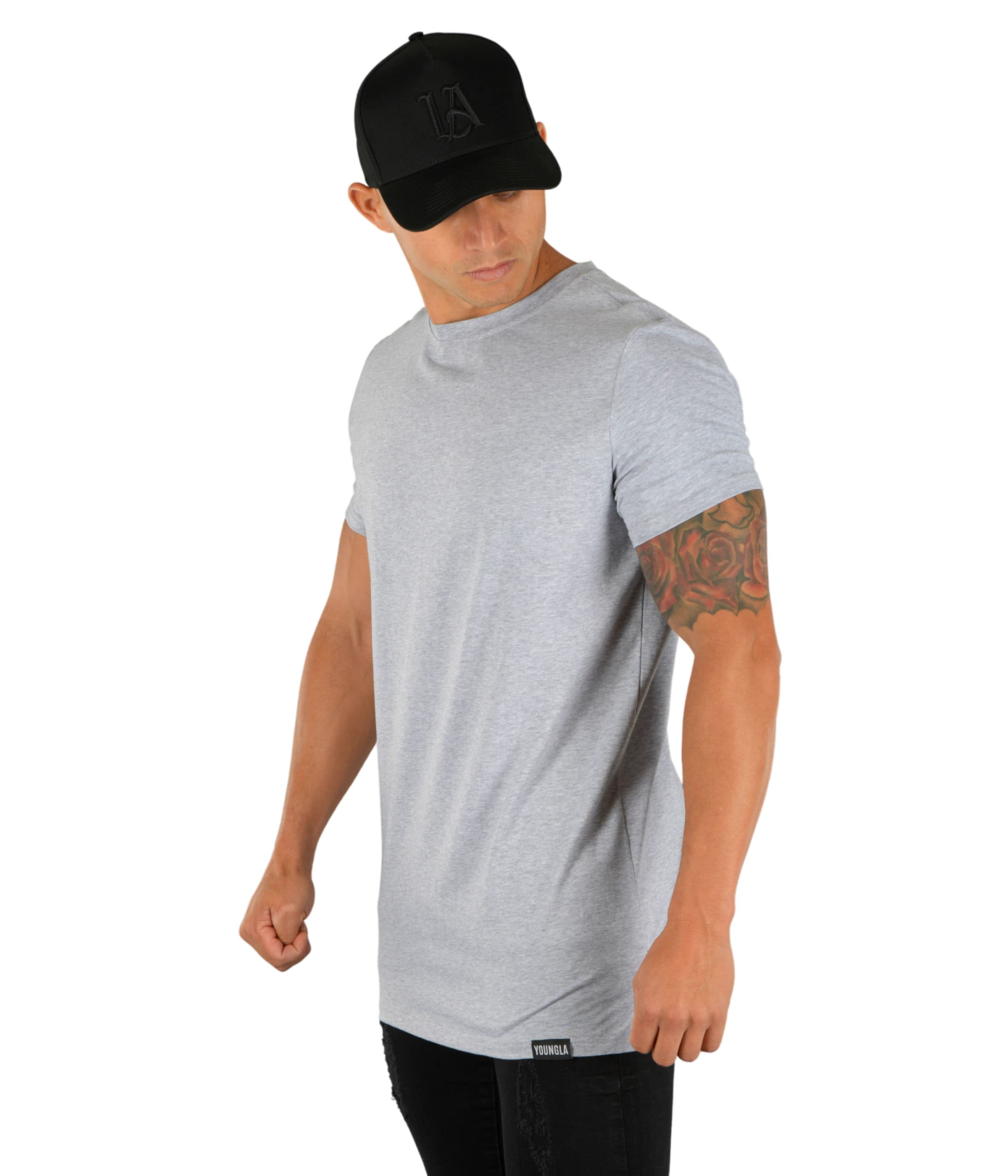 YoungLA Men's Minimalist Fitted T-Shirts - Slim Fit Long Drop Cut Tee for Gym & Workout | Comfortable Cotton Shirt for Casual Wear, Running & Training | Trendy Streetwear Style