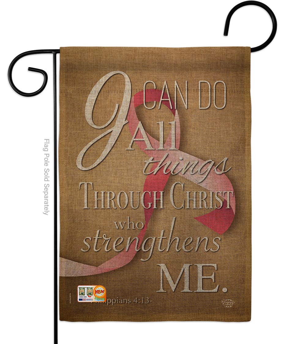 Inspirational Pink Ribbon Garden Flag - 'I Can Do All Things Through Christ' Double-Sided 13x18.5 Inch - Support Cancer, Autism & Breast Cancer Awareness - Perfect for Yard, House Decor & Survivor Gifts