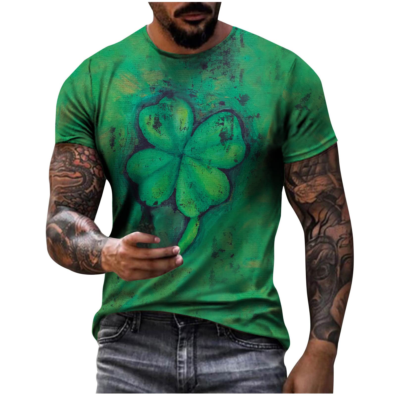 Men's St. Patrick's Day T-Shirt - Short Sleeve Shamrock Graphic Tee, Loose Fit Casual Green Sweatshirt for Party, Pub & Irish Festival Celebration