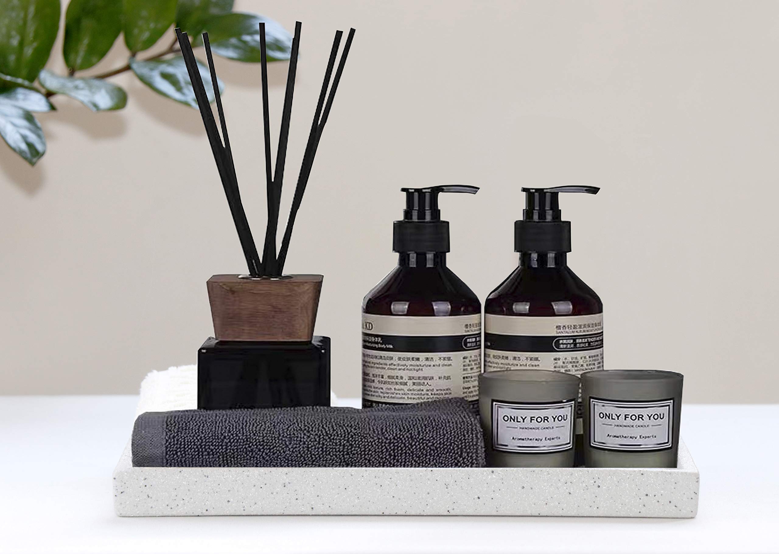 Premium Porcelain Marble Bathroom Tray - Large Rectangle Vanity Organizer for Jewelry, Perfume & Keys | Ceramic Countertop Decor with Non-Slip Base | Perfect for Sink, Dresser & Bathroom Counter Organization