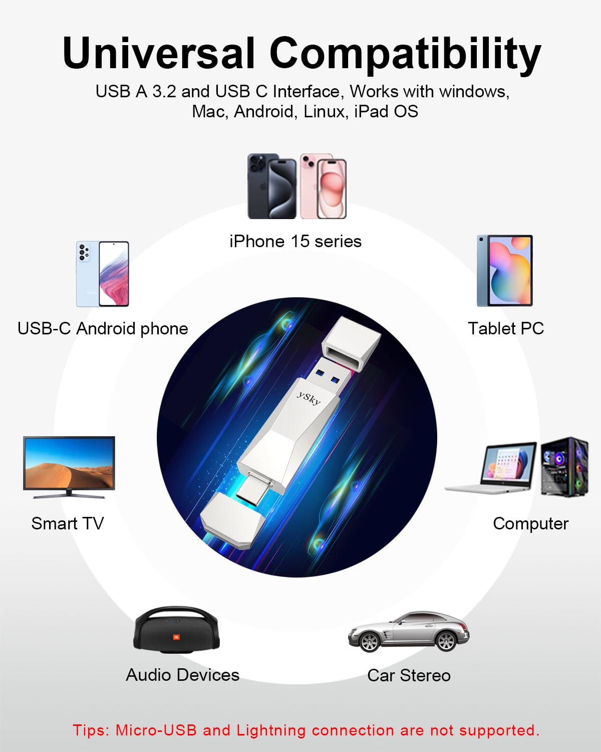 ySky 1TB USB 3.2 SSD External Solid State Flash Drive - 500MB/s High Speed USB C & USB A 3.2 Gen 2 Thumb Drive - 2-in-1 Dual Interface for iPad Pro, Android Phones, MacBook, Windows Laptops, Tablets - Portable Storage with Leather Keychain Case for Work, Travel & Data Backup