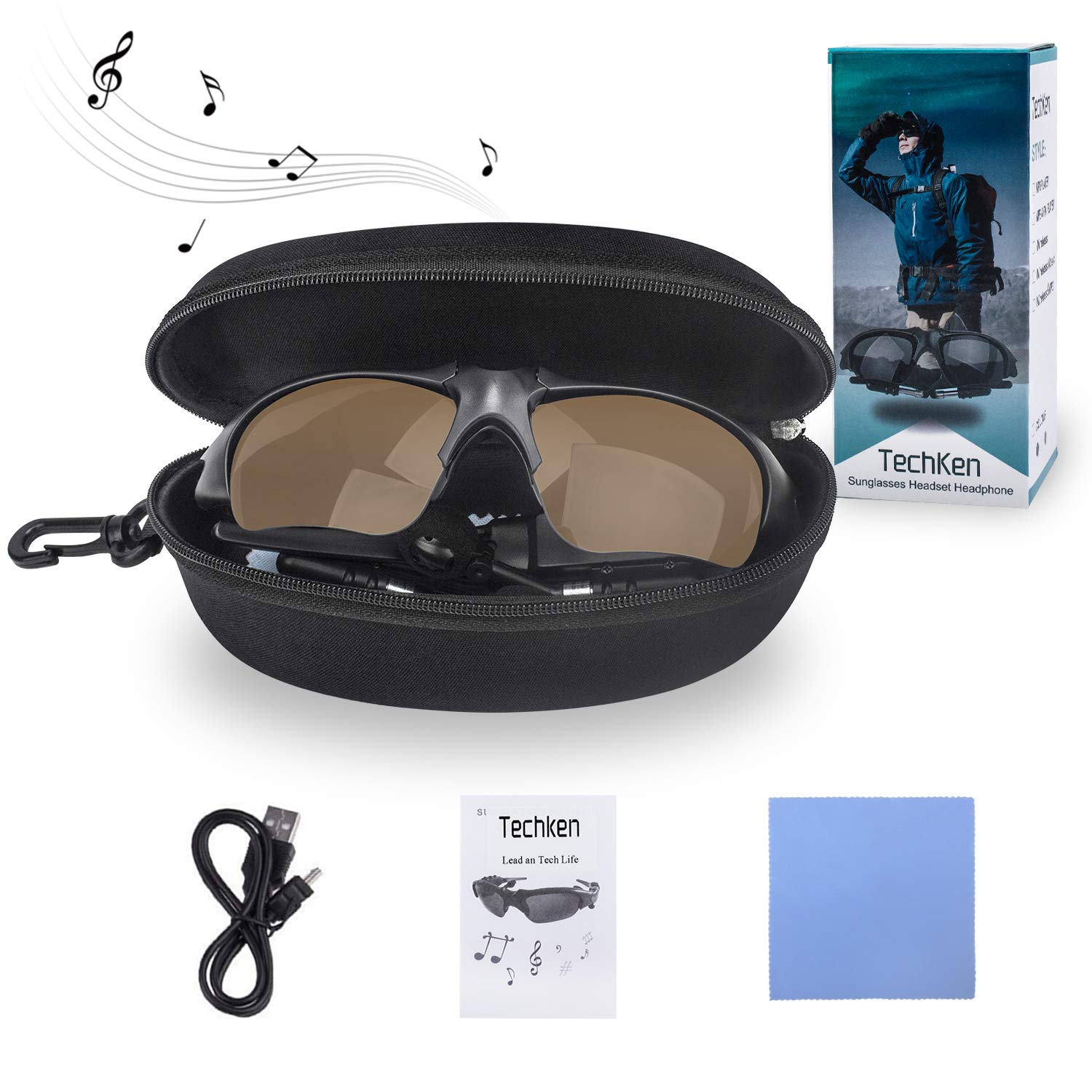 TechKen Bluetooth Sunglasses Headset - Wireless Music Glasses Compatible with iPhone, Samsung, LG Smartphones & Tablets - Perfect for Running, Cycling, and Outdoor Activities