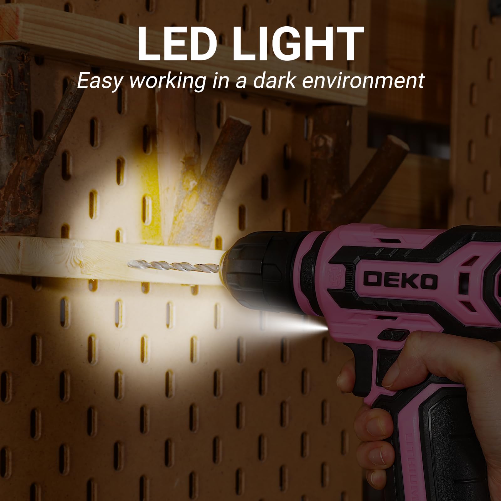 DEKO PRO 12V Cordless Drill Set with Battery & Charger - Lightweight Electric Screwdriver for Home DIY, Woodworking & Metal Projects (Pink)