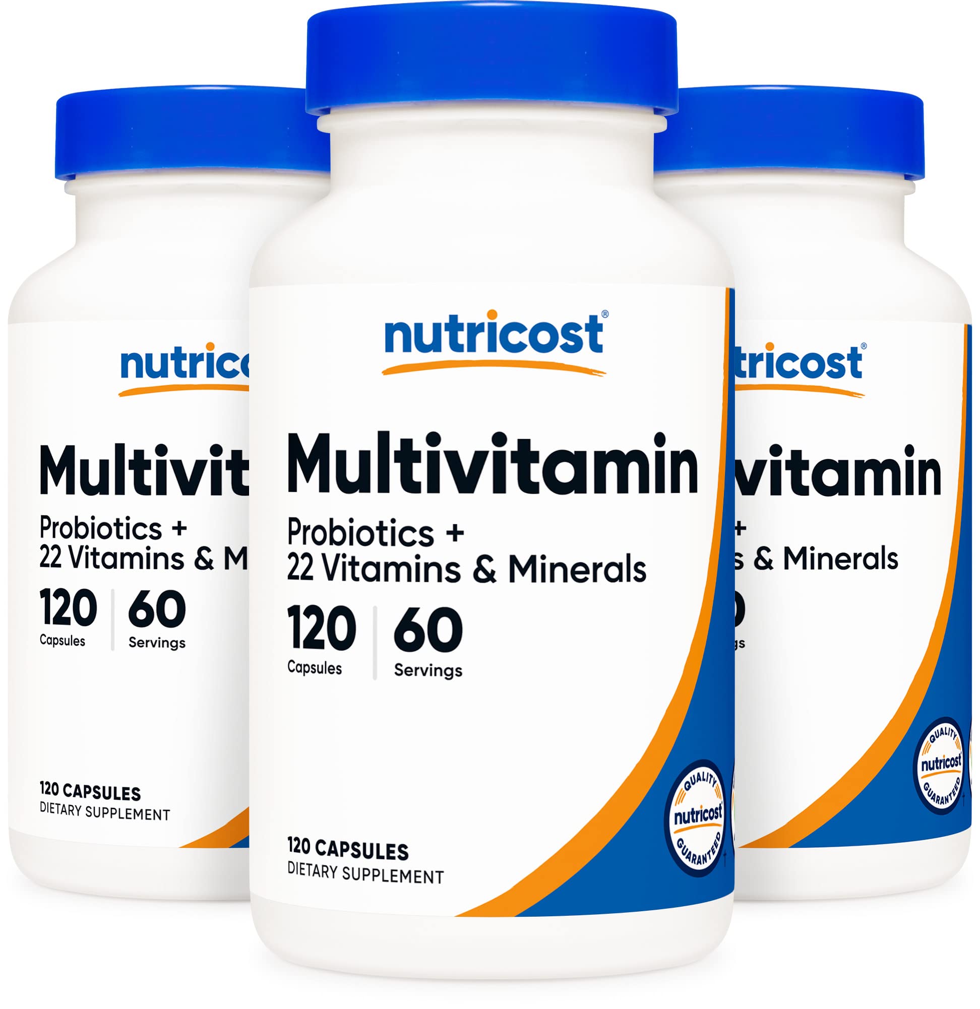 Nutricost Multivitamin with Probiotics - 120 Vegetarian Capsules (3 Bottles) | Essential Vitamins & Minerals for Immune Support, Digestive Health & Energy Boost | Daily Wellness Supplement for Adults & Seniors