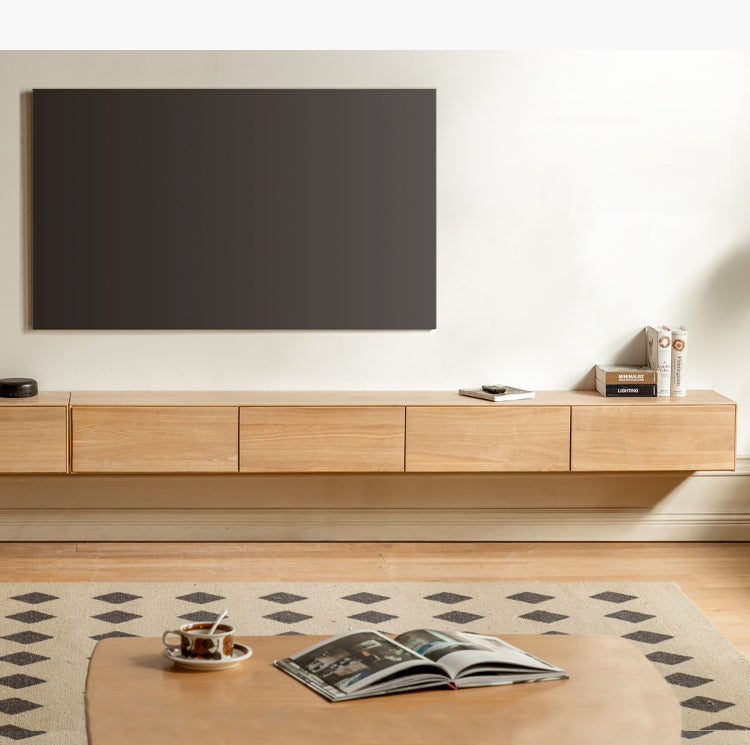 Oak Solid Wood TV Stand with Hanging LED Lights - Modern Entertainment Center for Living Room & Home Theater