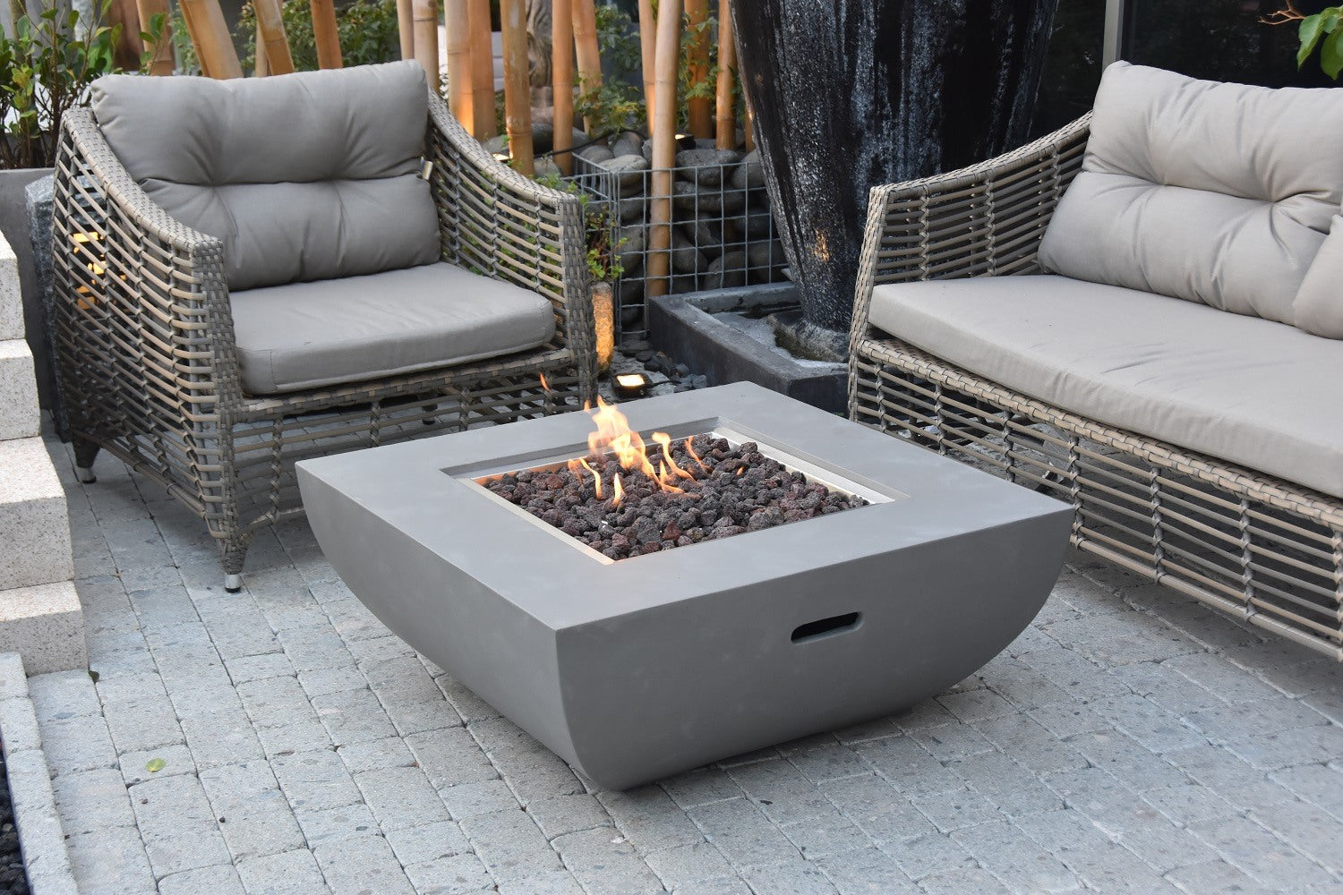 Bromo Concrete Lava Stone Fire Pit - Modern Outdoor Propane Fire Pit for Patio, Backyard, and Garden Gatherings