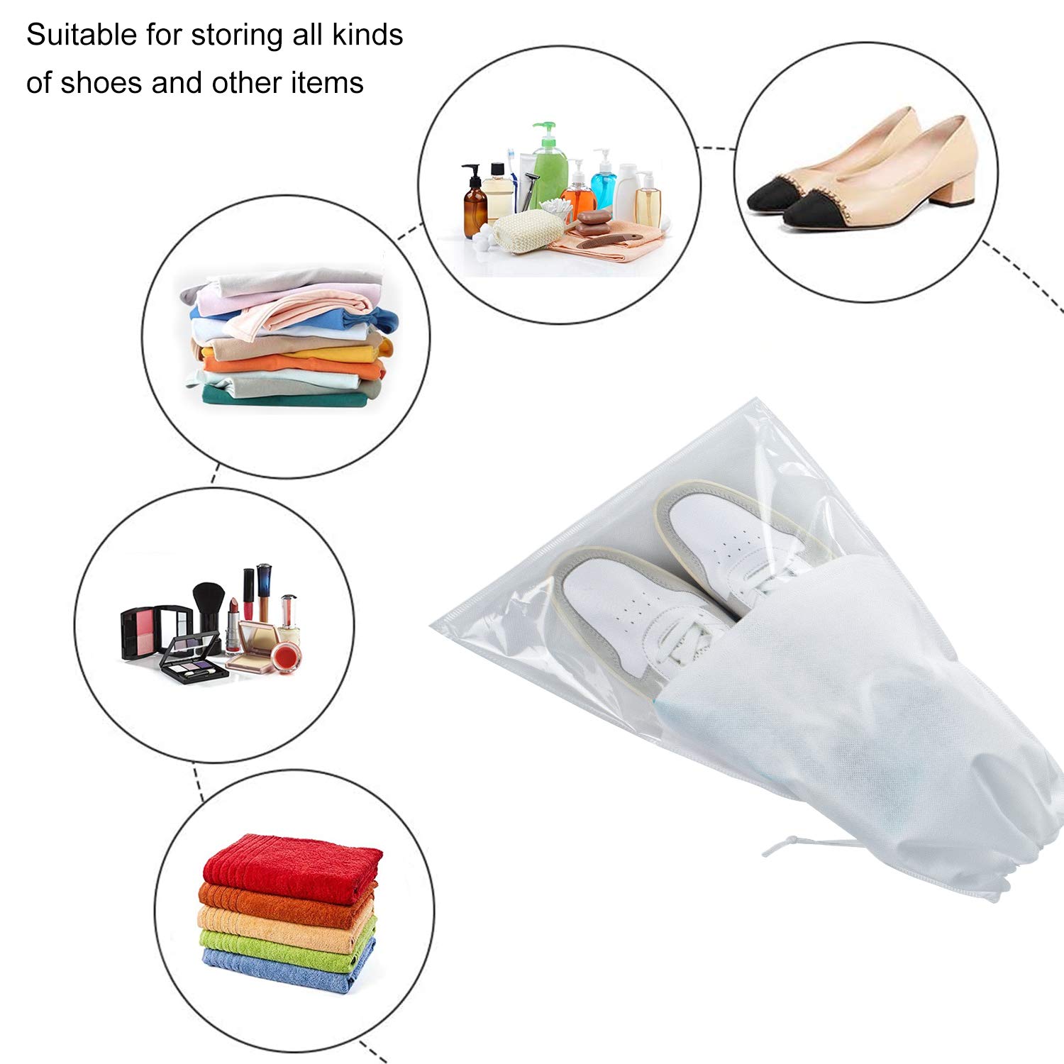 6 Pcs Travel Shoe Bags - Breathable Drawstring Shoe Storage Pouches for Packing & Organization (White) - Perfect for Gym, Vacation & Sports Equipment Storage