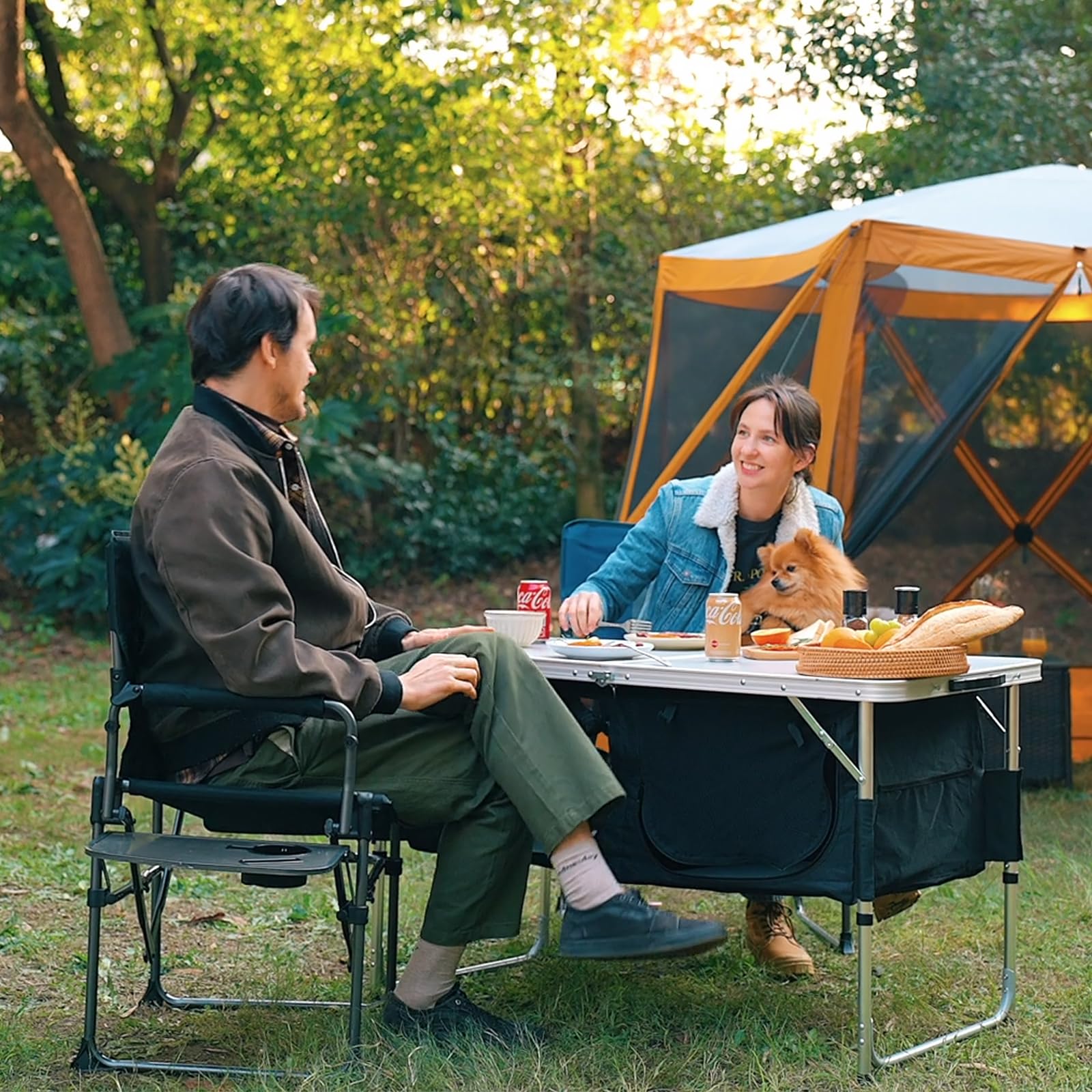 EVER ADVANCED 4ft x 2ft Folding Camping Table with Storage - Adjustable Aluminum Composite Desktop - Portable Outdoor Kitchen Table for Tailgating, Backyard, BBQ, Picnic & Camping - Perfect for Parties, RV Trips & Beach Outings