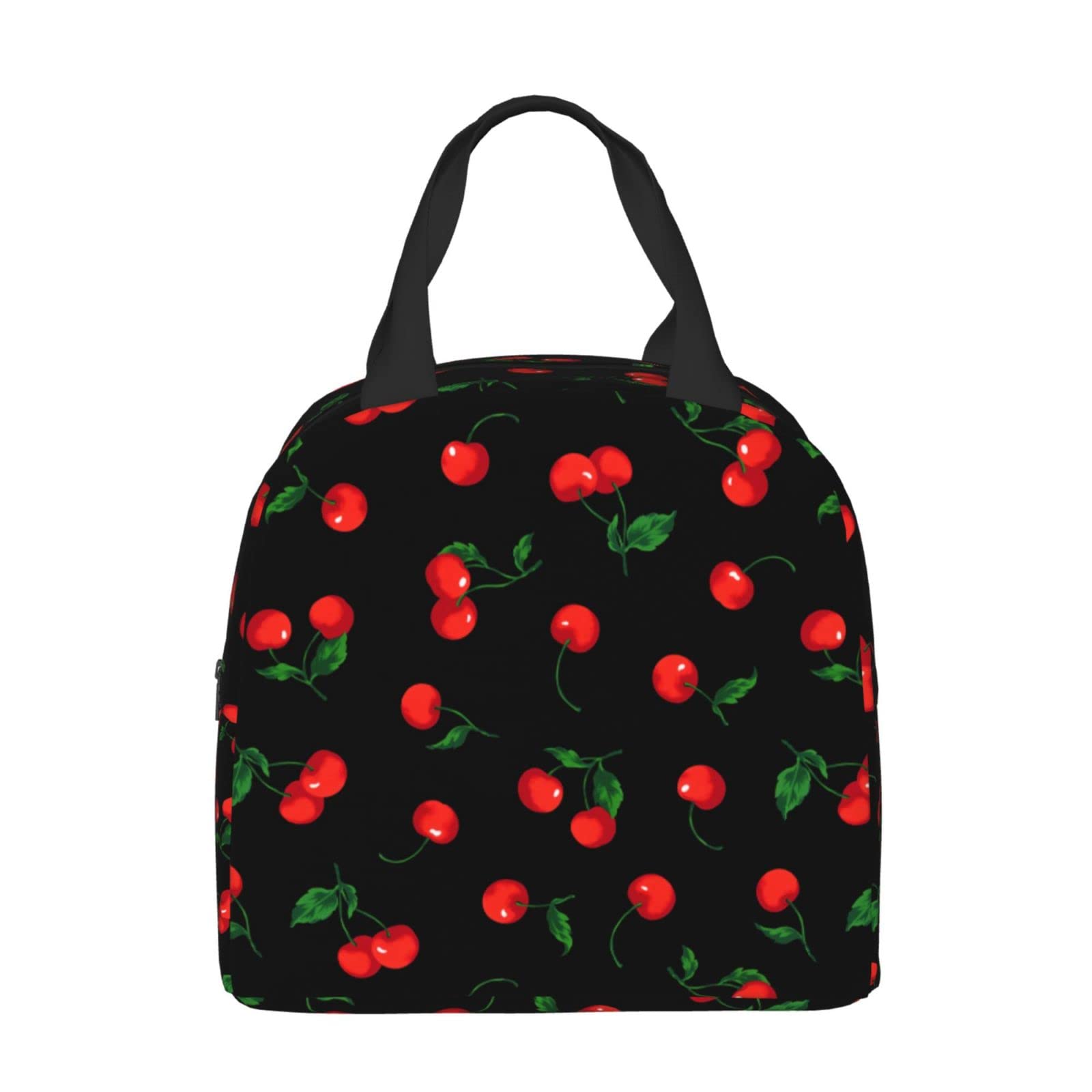 Insulated Cherry Black Lunch Box for Kids - Reusable Lunch Tote Bags for Boys & Girls | Perfect for School, Camping, Hiking, Picnic, Beach & Travel | Keep Food Fresh All Day