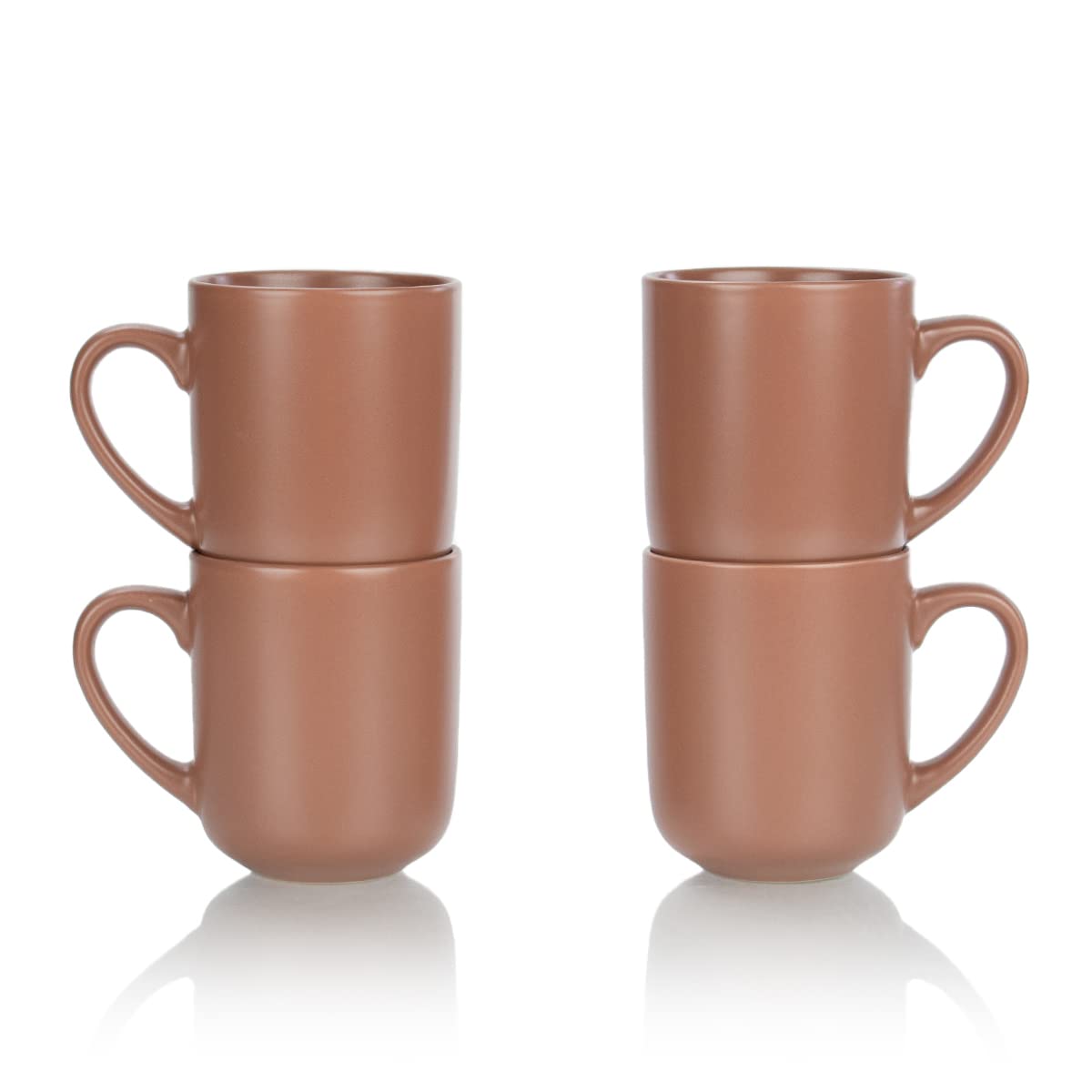 Modern Flat Dinnerware Set of 4 - 15oz Terracotta Coffee Mugs for Kitchen & Dining | Rustic Ceramic Cups for Home, Office, or Restaurant Use