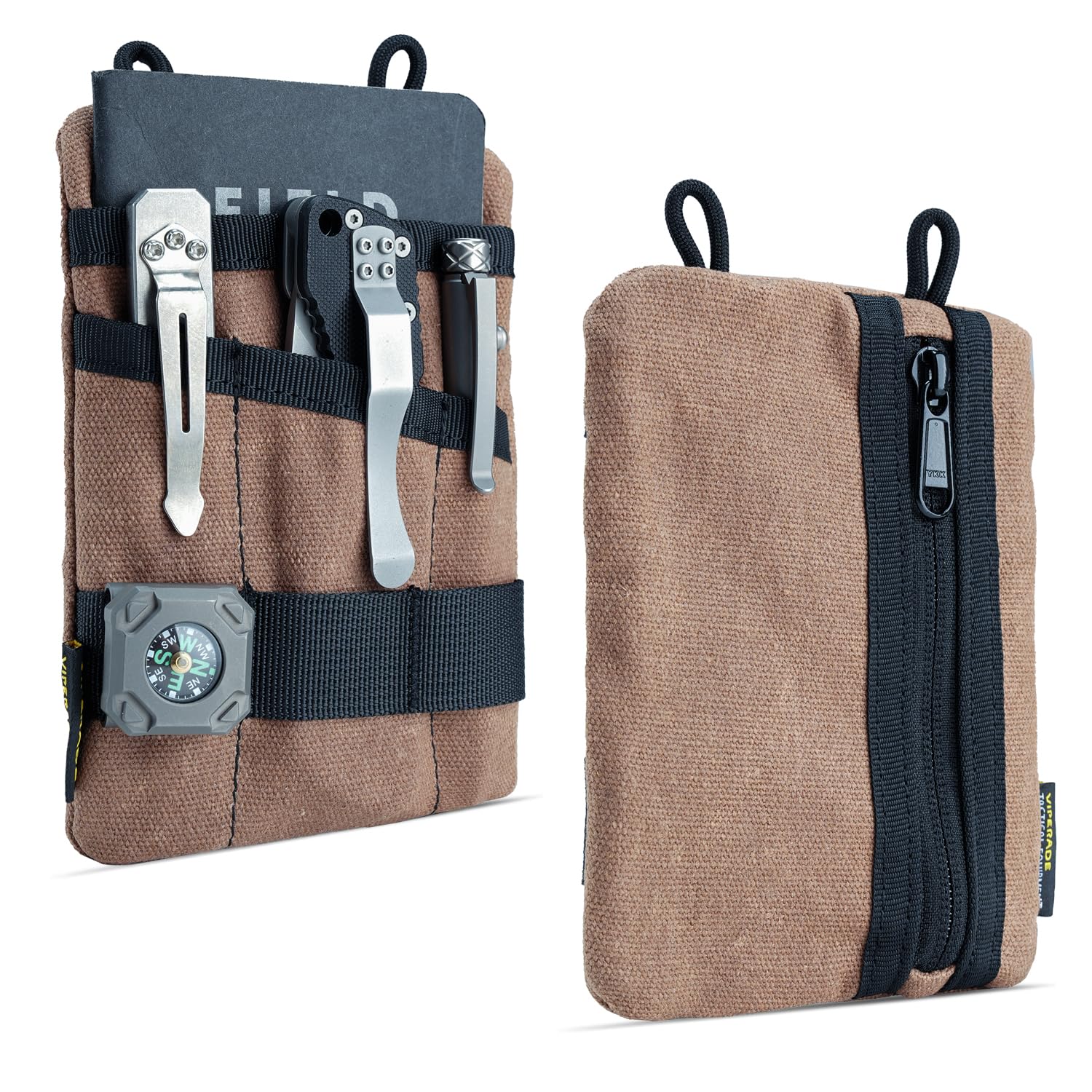 Viperade VE1-OW Waxed Canvas EDC Pocket Organizer for Men - 3 Tool Slots & Zipper Pocket - Perfect for Everyday Carry Gear, Tactical Accessories, and Outdoor Adventures