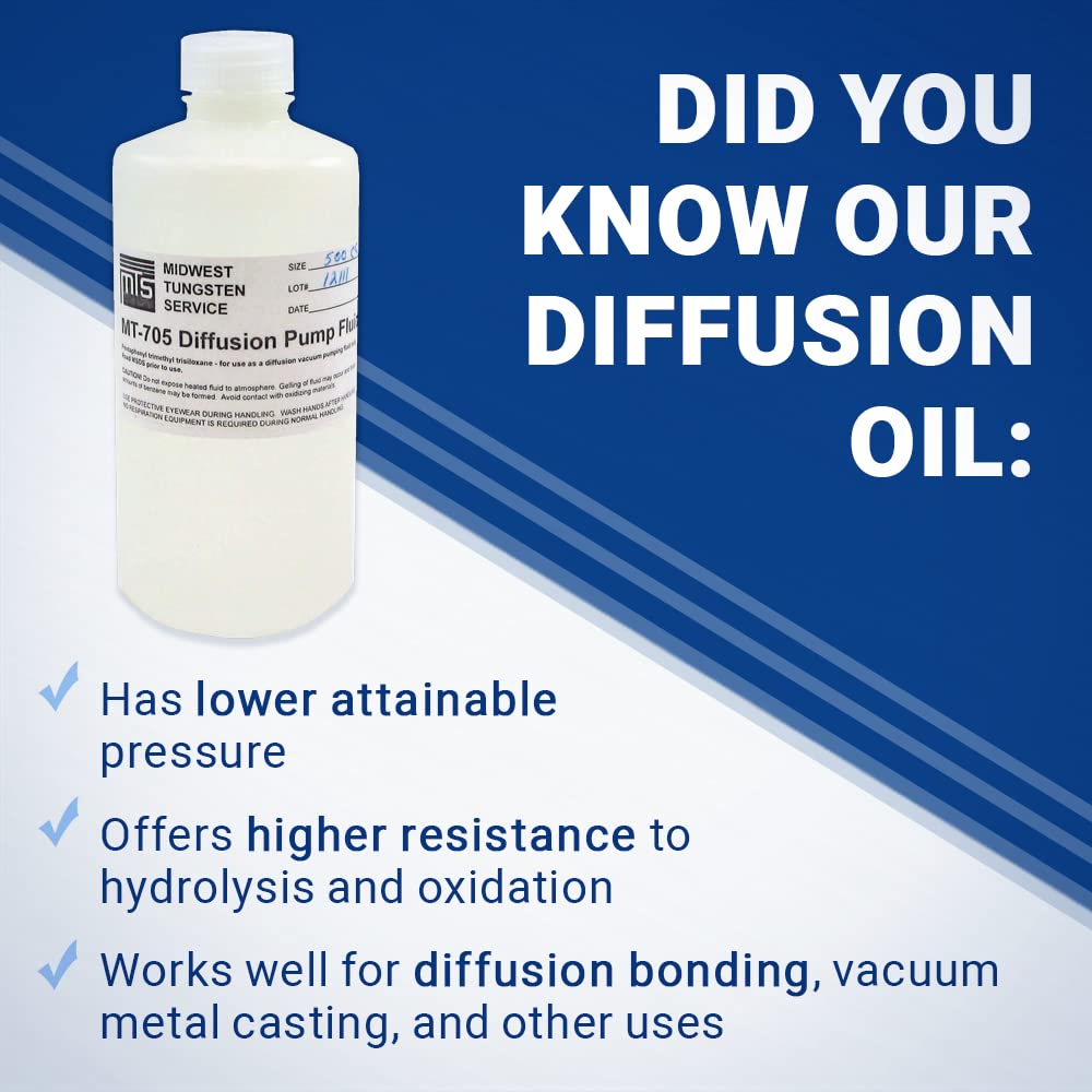 Midwest Tungsten MT-705 High Vacuum Diffusion Pump Oil - 500cc | Dow Corning Equivalent | Hydrolysis & Oxidation Resistant | Free MSDS Sheet | Ideal for Laboratory, Industrial Vacuum Systems & Semiconductor Manufacturing