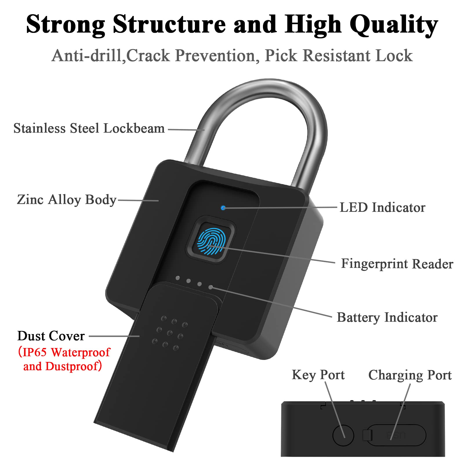 Dhiedas Fingerprint Padlock - Bluetooth Smart Lock with Waterproof & Heavy Duty Design - Secure Outdoor Fence, Gate, Shed, Warehouse, Gym, Storage Yard - Ideal for Home Security & Commercial Use