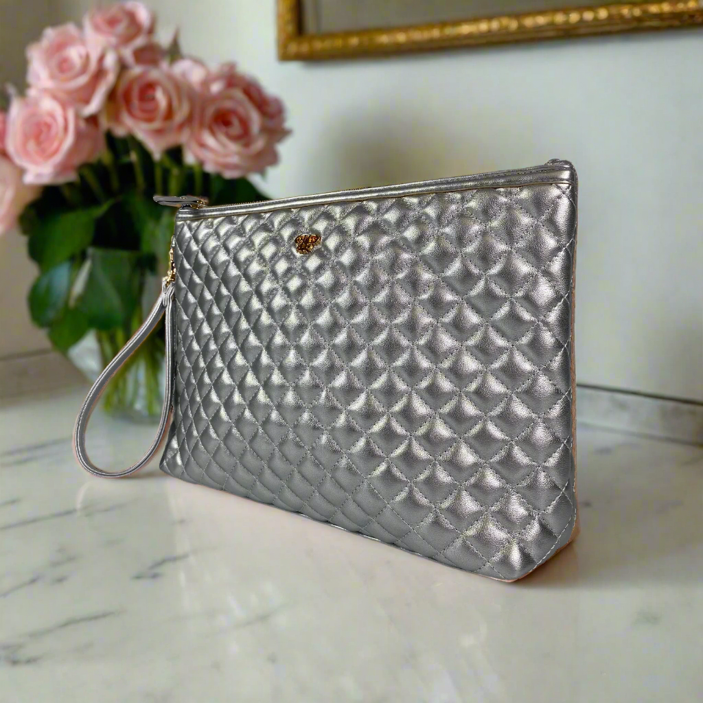 Litt Makeup Case - Silver Cosmetic Bag for Travel & Everyday Use | Compact & Stylish Makeup Organizer for Women & Teens | Perfect for Home, Office, Gym & Vacation