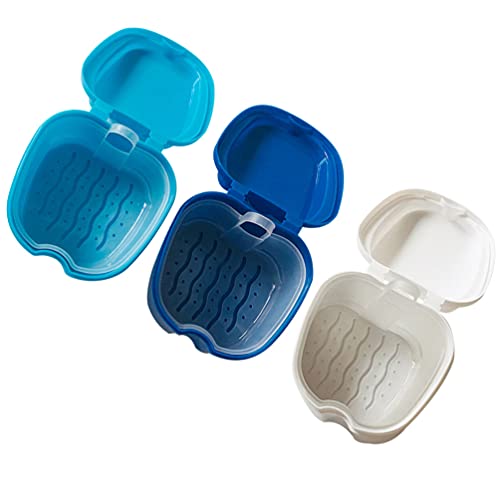 Healifty 3-Piece Denture Cleaning Kit with Strainer - Travel Denture Case, Soaking Cup & Night Guard Container for Oral Care (Assorted Colors) | Perfect for Travel, Home Use & Denture Maintenance