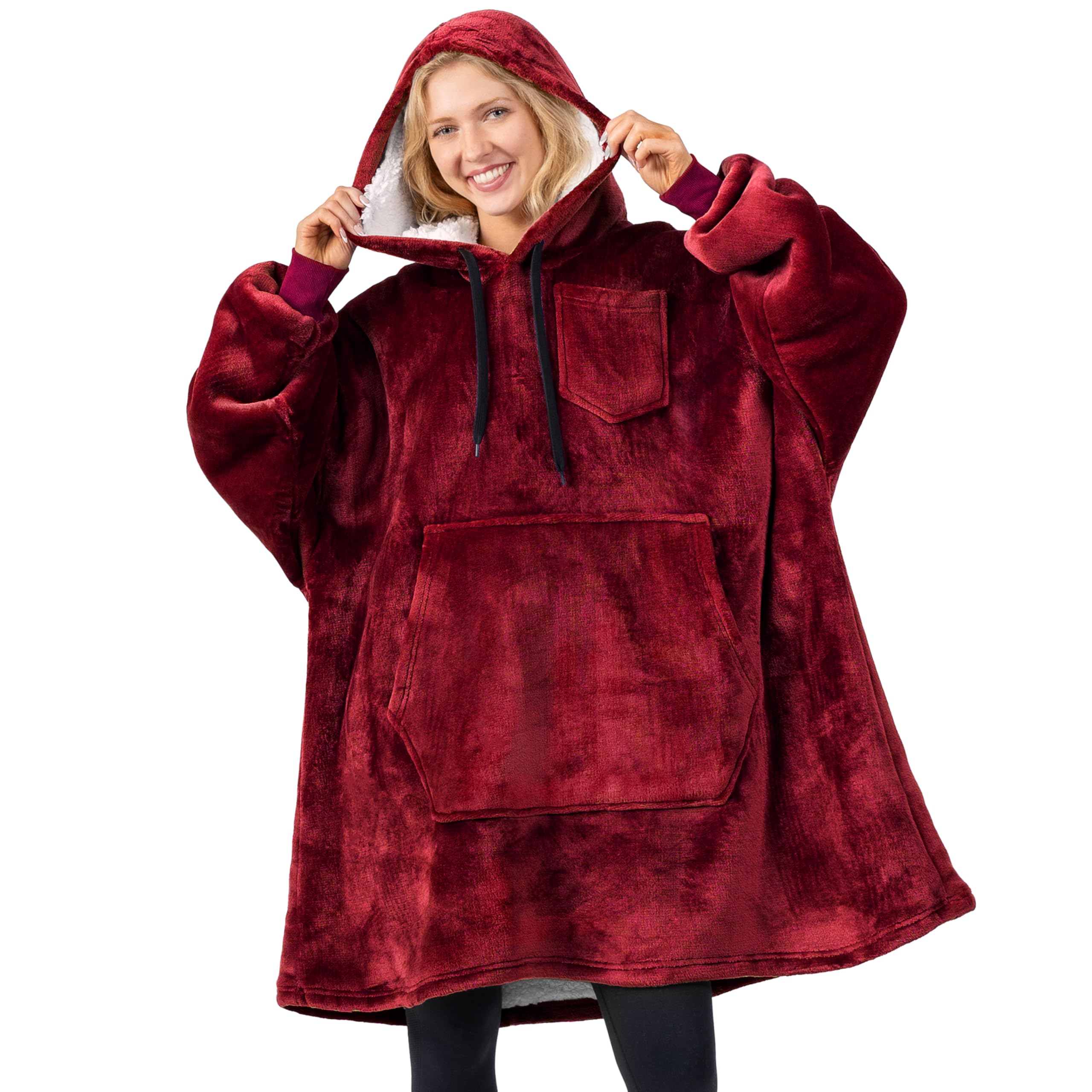 PAVILIA Women's Sherpa Wearable Blanket Hoodie - Oversized Cozy Fleece Sweatshirt with Hood for Men & Women | Perfect for Lounging, Camping, and Netflix Nights