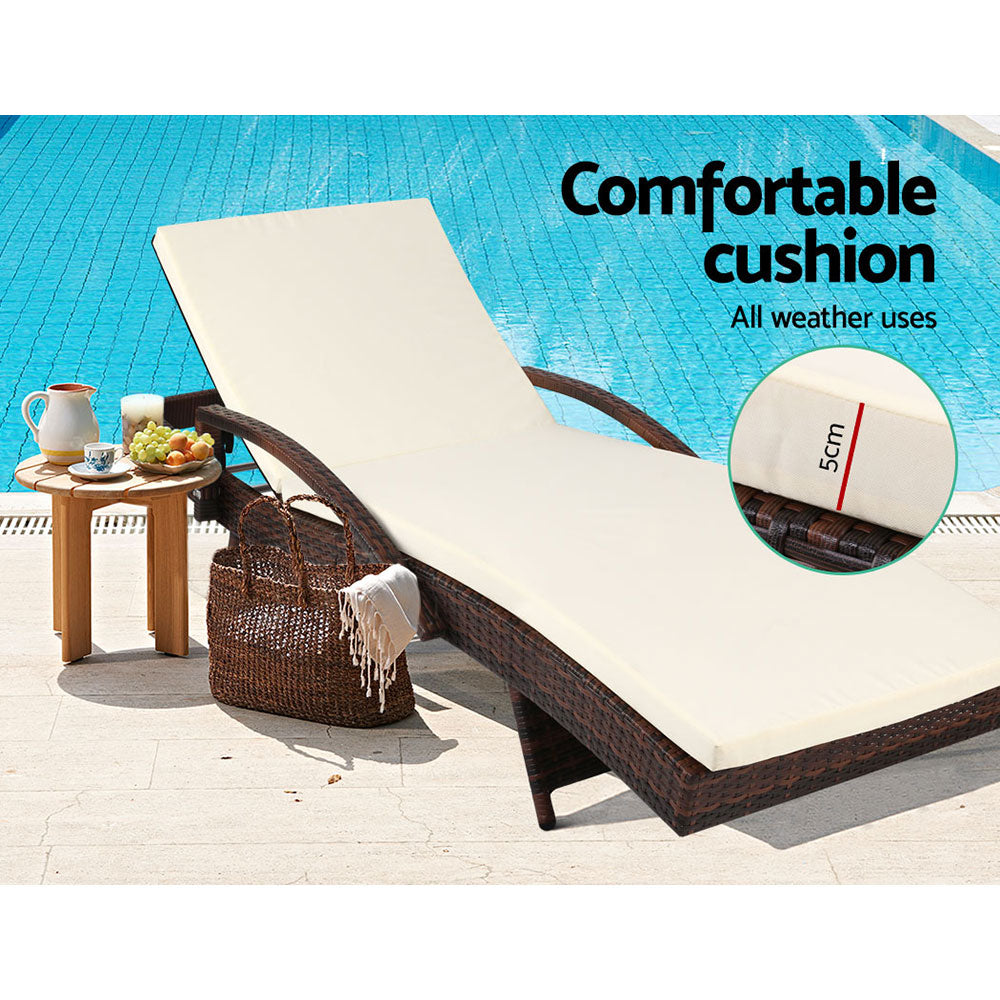 Premium Bianca Outdoor Sun Lounger Chair with Cushion - Waterproof & Comfortable Patio Furniture for Poolside, Beach, Garden Relaxation (Brown)