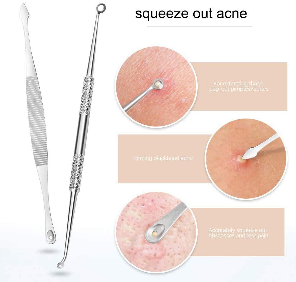 7-Piece Blackhead Remover Kit - Professional Pimple Extractor Tools for Face Acne Treatment, Comedone Tweezers Set - Perfect for Home Skincare & Spa Facial Care