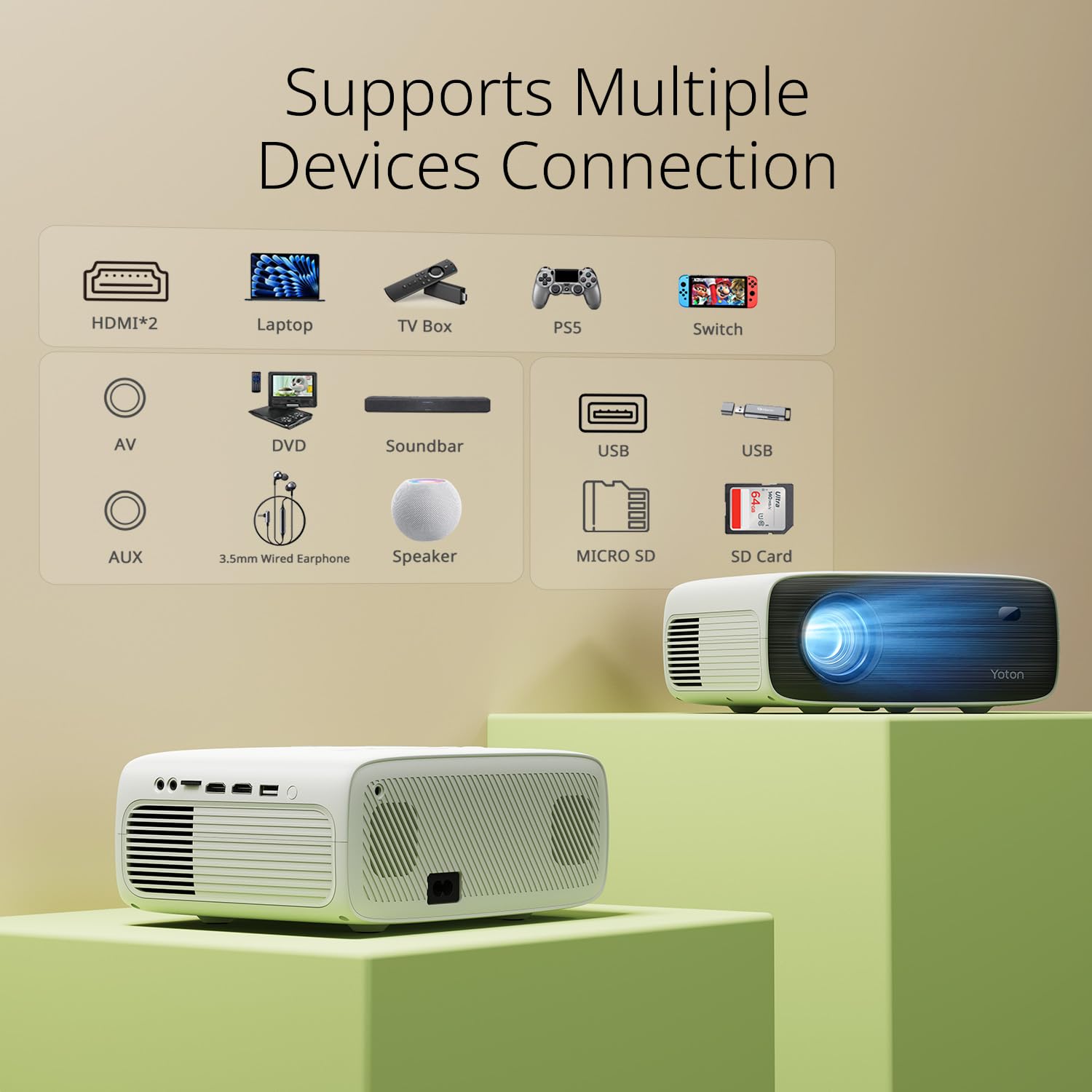YOTON Y6 4K Mini Projector with Bluetooth 5.2 - 18000 Lumens Full HD 1080P Home Theater Movie Projector - 200