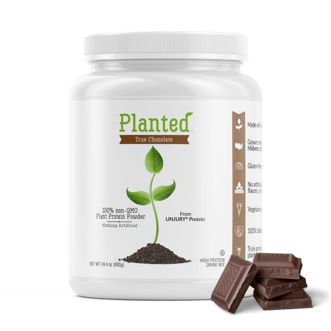 Planted Vegan Protein Powder - 20g Chocolate Pea Protein, Low Sugar Plant-Based Protein | Gluten Free, Dairy Free, Non-GMO (20 Servings) | Perfect for Smoothies, Baking & Post-Workout Recovery