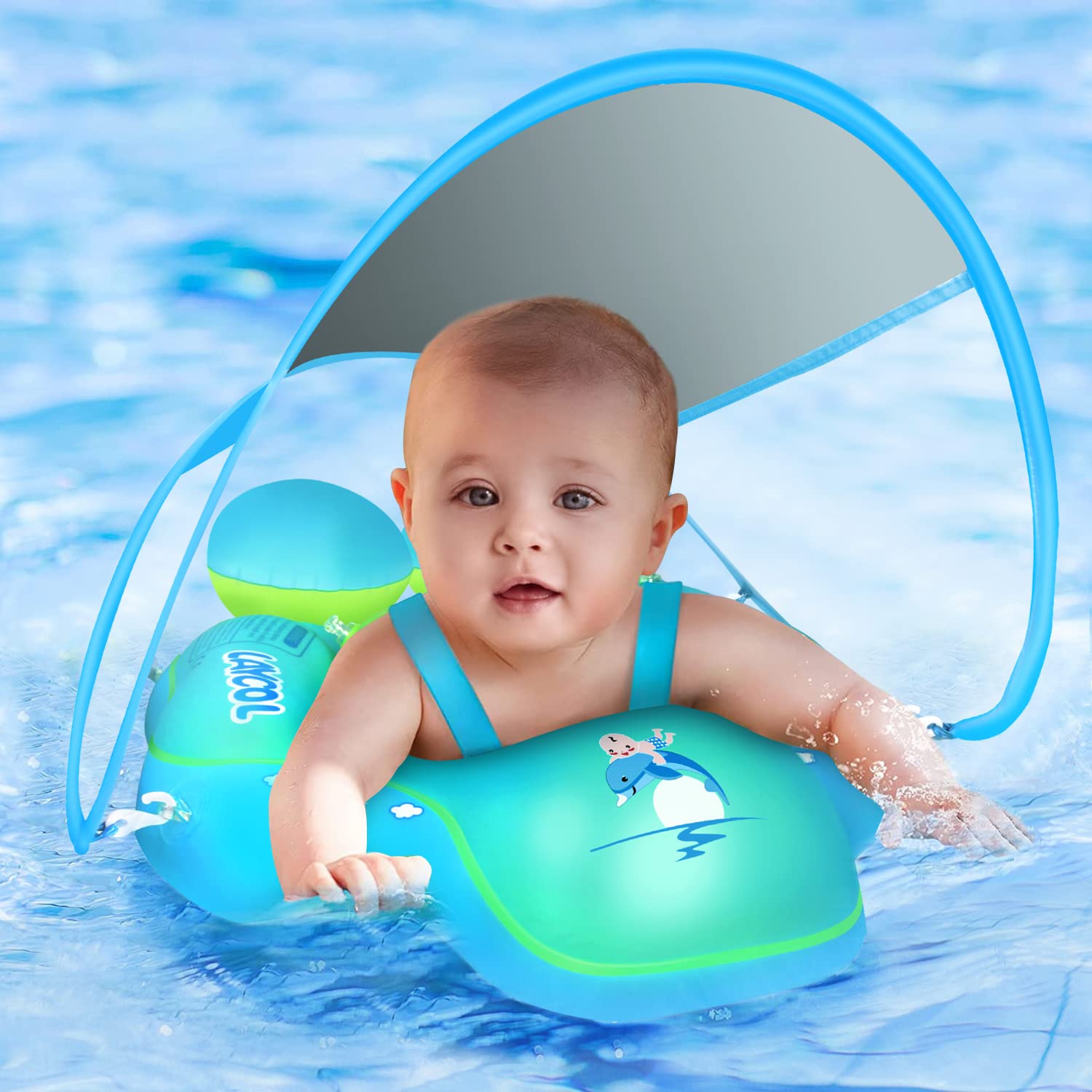 LAYCOL UPF50+ Baby Swimming Float with Sun Canopy - Safe Pool Float for Infants 3-36 Months, Anti-Flip Design for Toddler Water Play | Perfect for Beach, Pool & Summer Activities