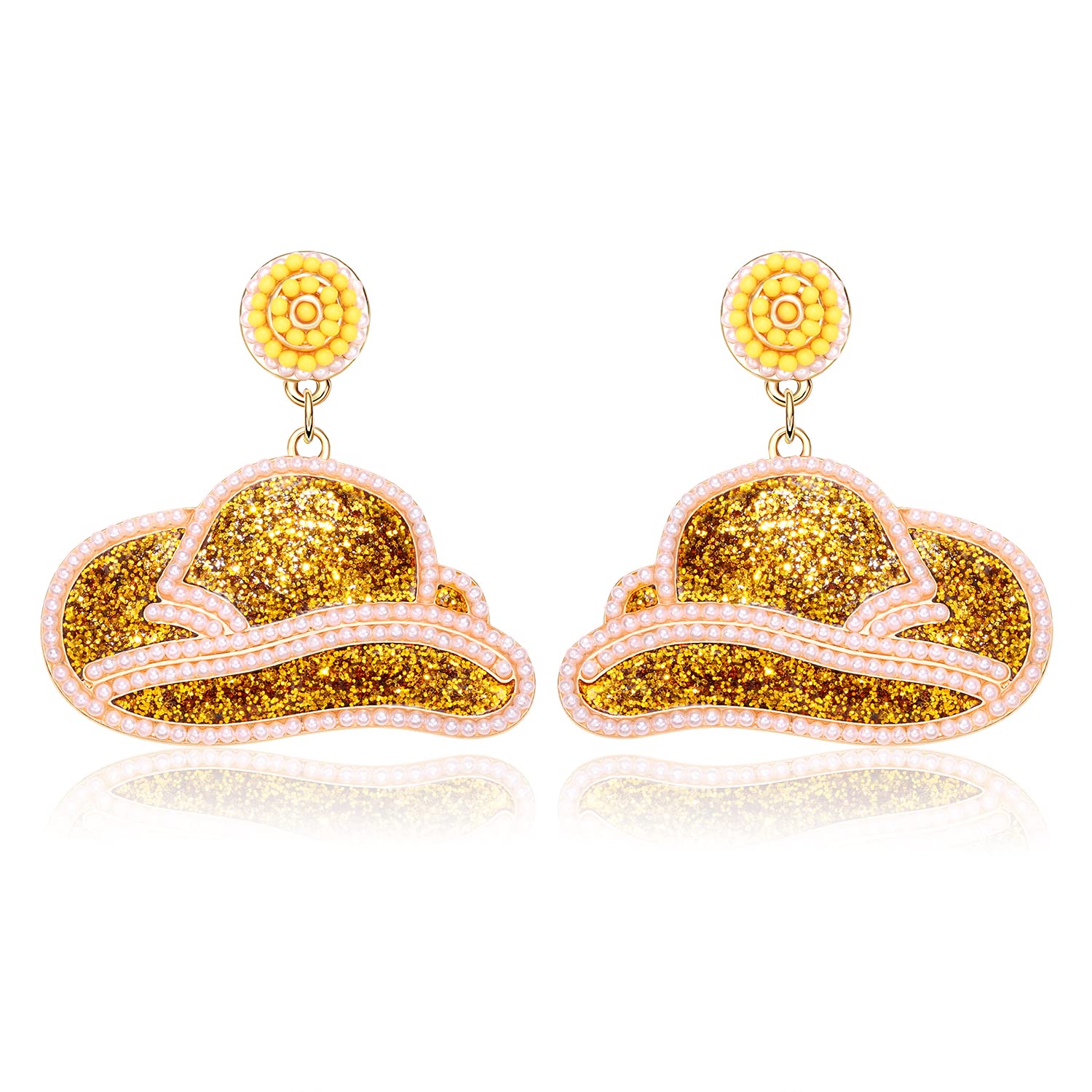 Sparkling Beaded Cowgirl Hat Earrings - Western Style Drop Dangle Earrings for Women | Perfect for Weddings, Bridal Showers & Country-Themed Parties | Trendy Fashion Jewelry Gift
