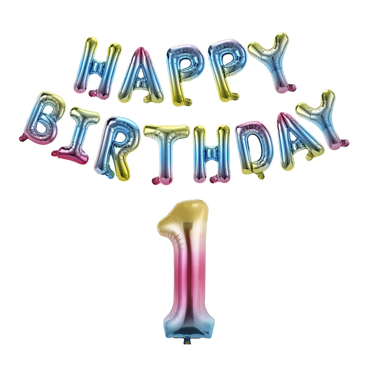 Birbirth 40 Inch Happy Birthday Number 1 Foil Balloon Banner - Rainbow Gradient Color Party Decor for Boys & Girls - 1st Birthday Party Supplies - Perfect for Birthday Decorations, Photo Backdrops & Celebration Events