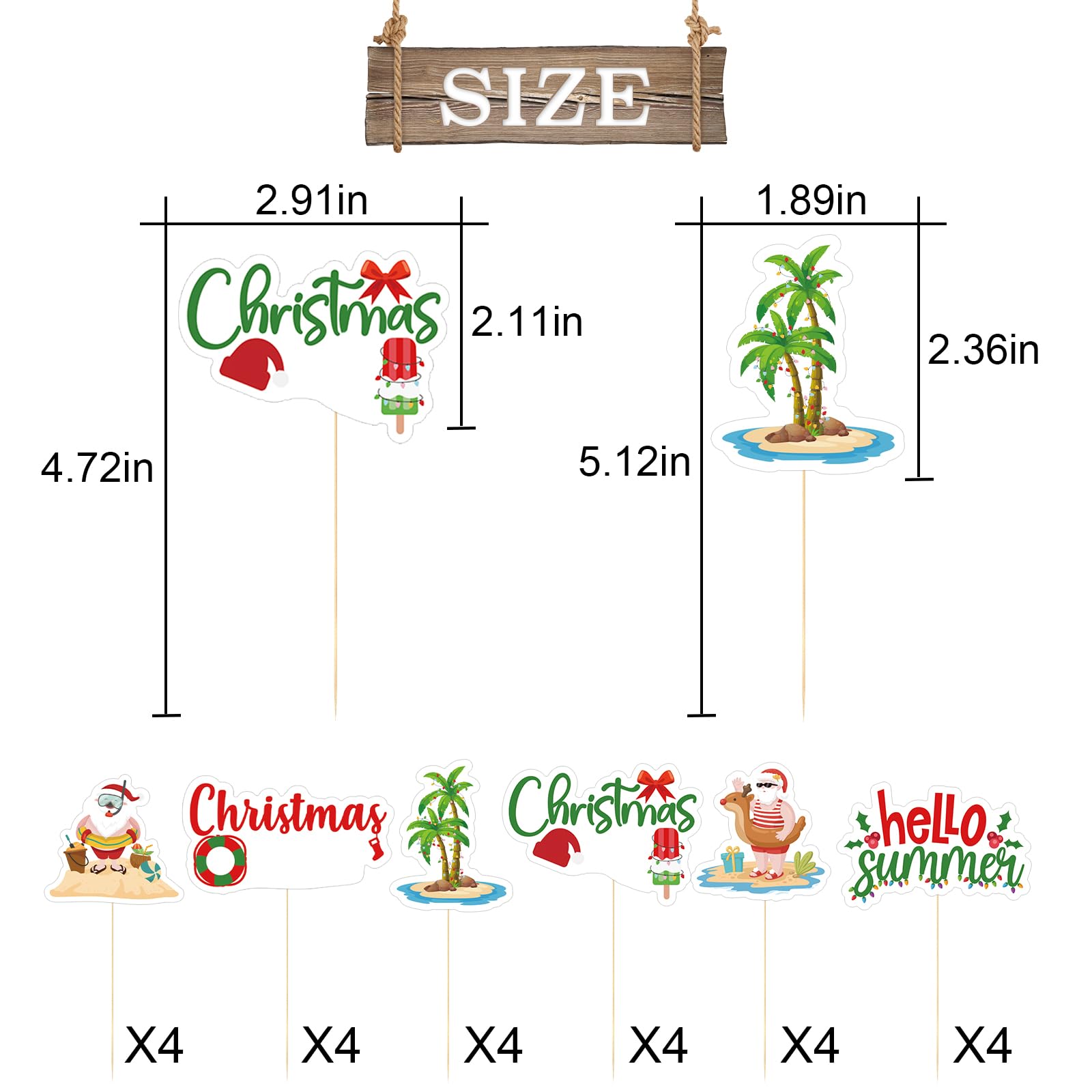 GXSOVSO 24Pcs Summer Christmas Cupcake Toppers - Beach, Luau & Pool Party Decorations | Perfect for Summer BBQs, Holiday Baking & Tropical Themed Celebrations