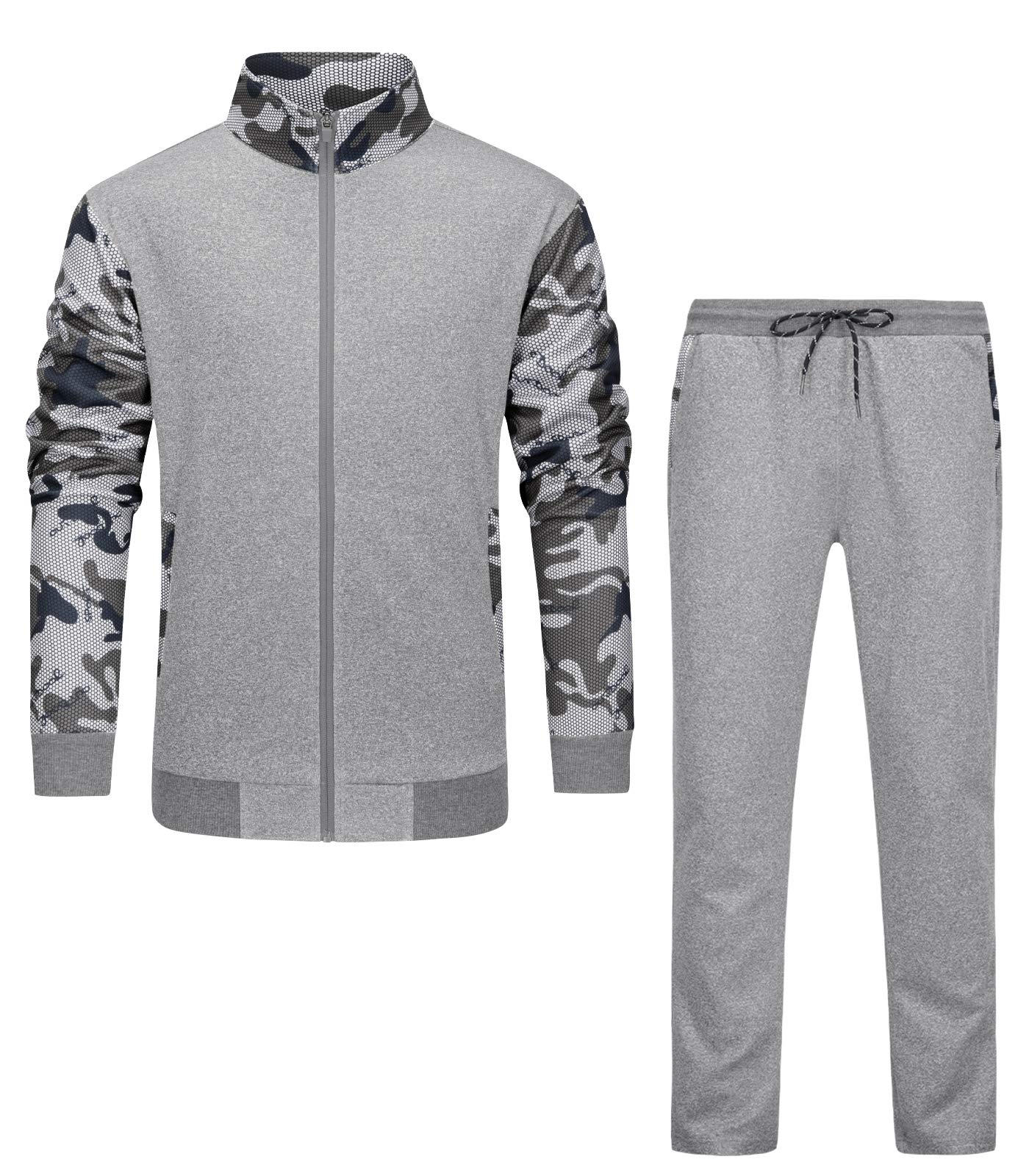 EKLENTSON Men's Camo Tracksuit - 2 Piece Athletic Jogging Sweat Suit Set for Running, Gym & Casual Wear | Comfortable Workout Clothes for Men