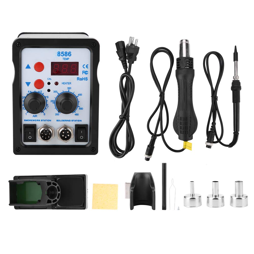 Kadimendium 8586 2-in-1 SMD Rework Station with Hot Air Gun & Soldering Iron - Digital Soldering Station for Electronics Repair, Phone PCB Fixing (110V US Plug) - Perfect for DIY Projects, Mobile Phone Repair Shops & Professional Electronics Maintenance