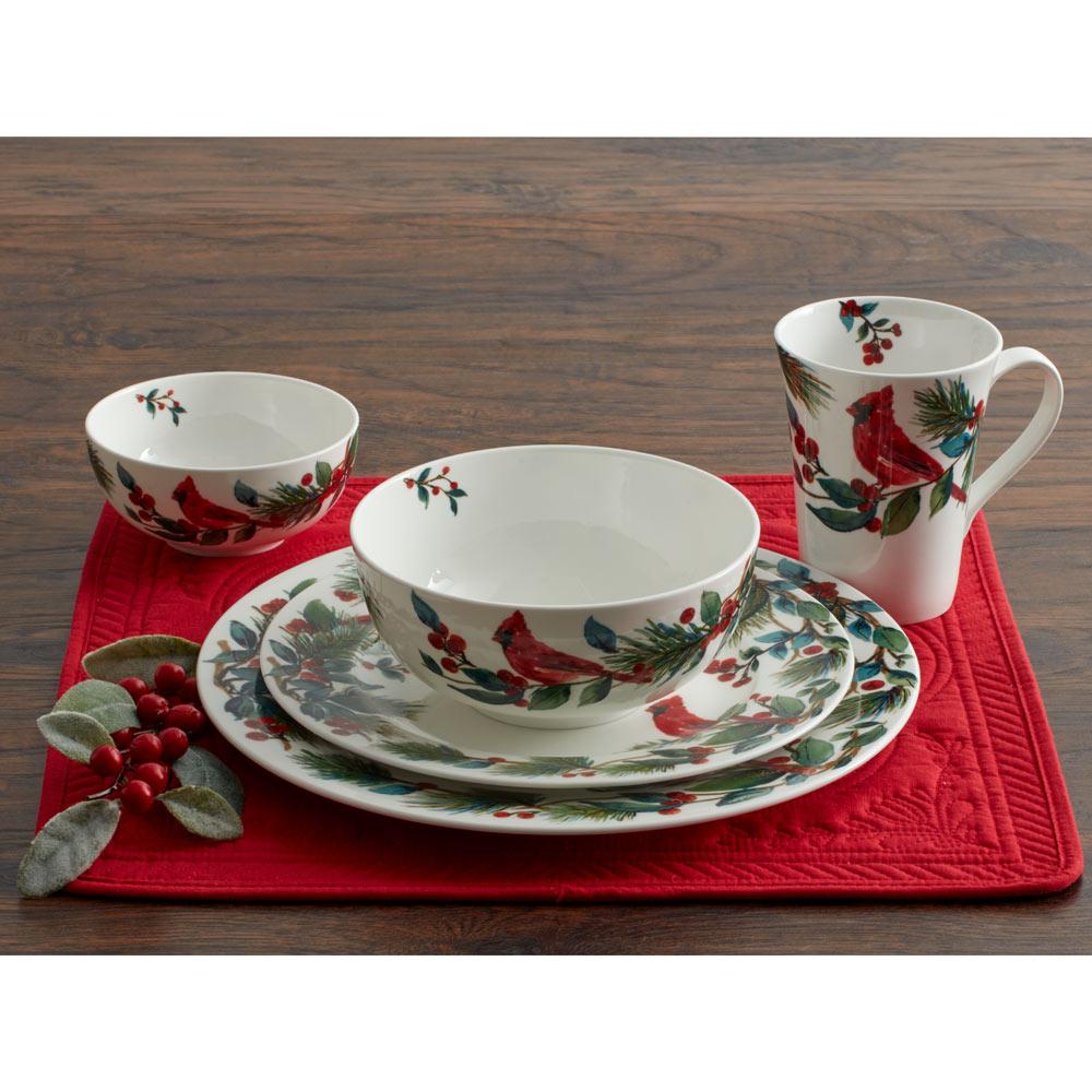 Winter Cardinal Set of 4 Dinner Plates | Holiday Dinnerware Collection | Perfect for Christmas Table Setting & Seasonal Home Decor