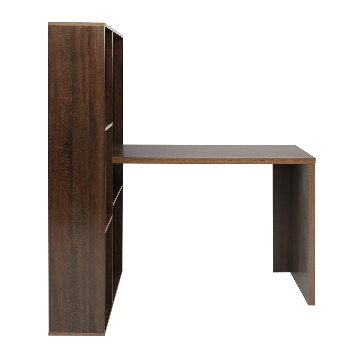 L-Shaped Computer Desk with 6-Tier Storage Shelves - Multifunctional Wooden Writing Table for Home Office, Study & Gaming - Walnut Finish Workspace Solution for Small Spaces & Remote Work