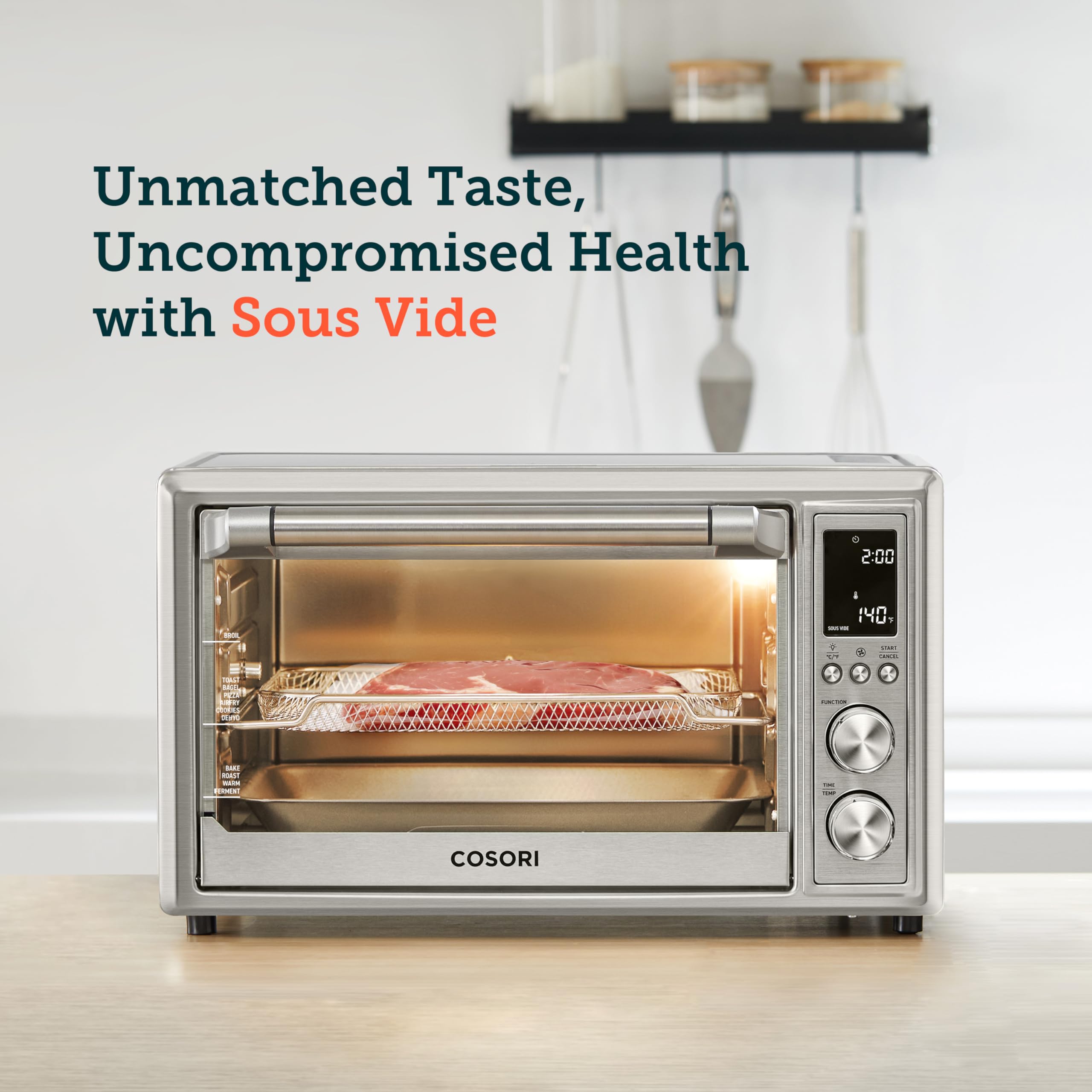 COSORI 13-in-1 Air Fryer Toaster Oven Combo with 32Qt Capacity, Smart APP & Voice Control Convection Oven for Countertop - Bake, Broil, Roast, Dehydrate, Sous Vide - Includes 134 Recipes & 4 Accessories (Silver Stainless Steel) - Perfect for Small Kitchens, Healthy Cooking & Meal Prep