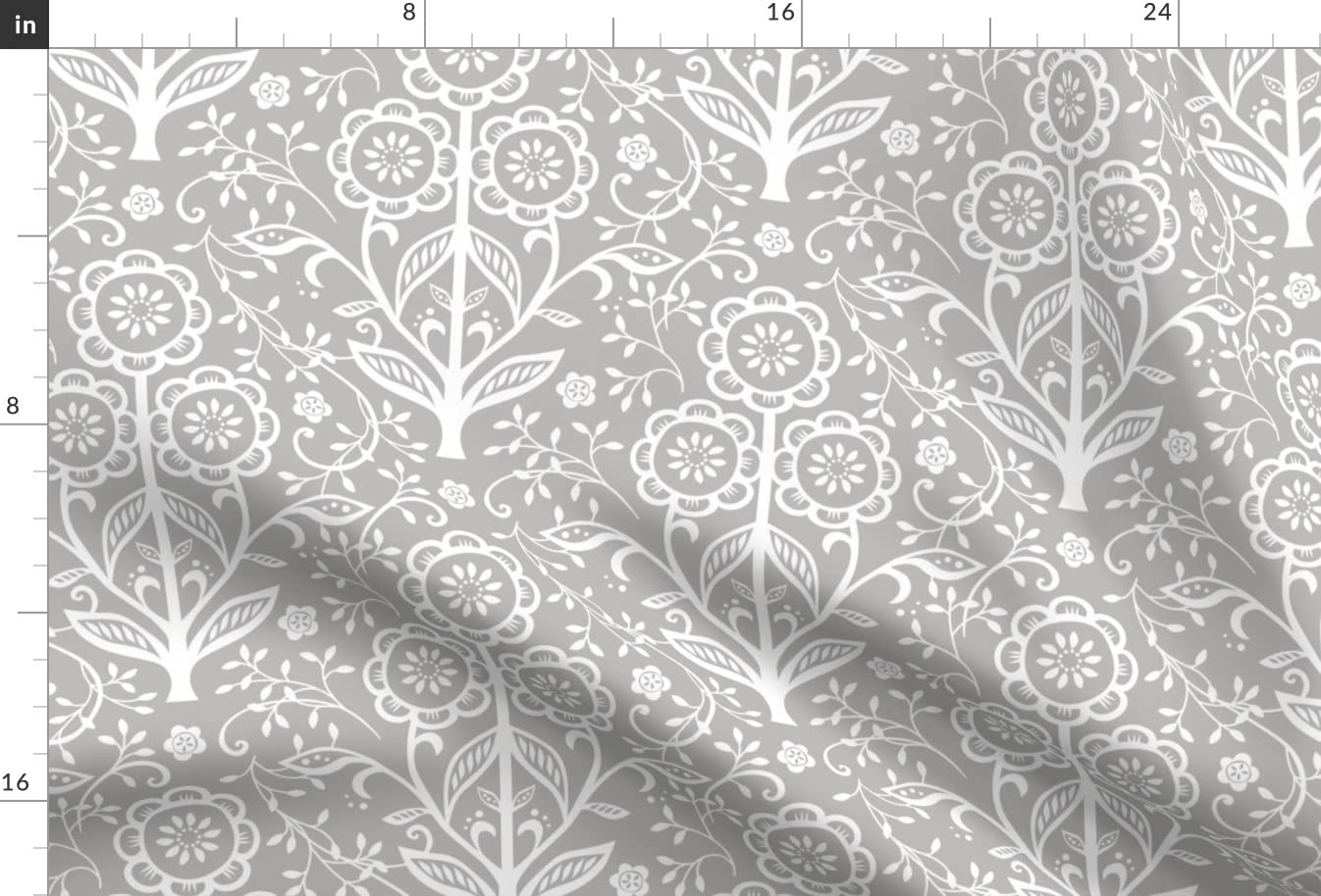 Flowers Gray Folk Art Minimalist Printed Minky Fabric Fat Quarter - Soft Plush Fabric for Sewing Baby Blankets, Quilt Backing & DIY Plush Toys - Perfect for Nursery Decor & Handmade Gifts