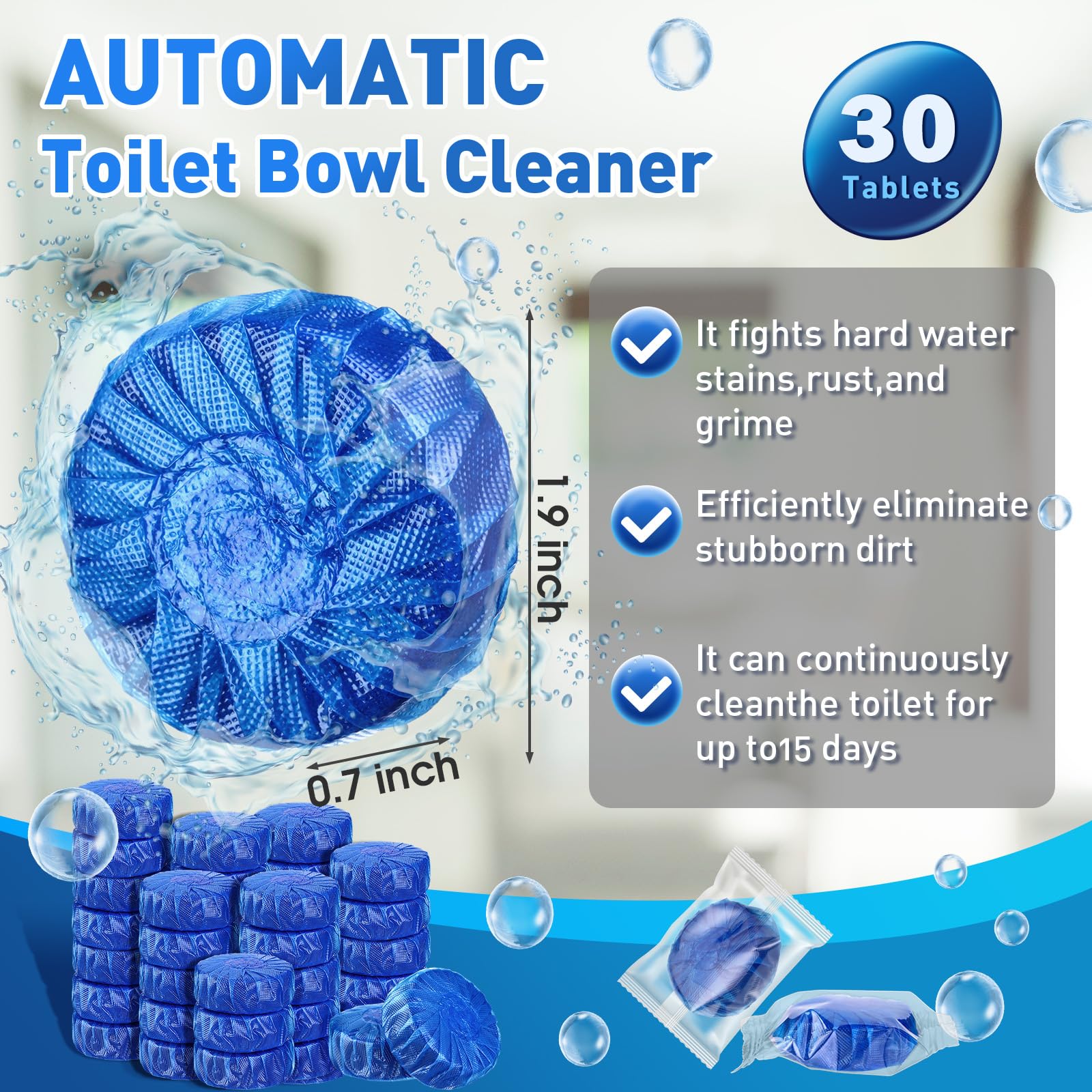 Automatic Flush Toilet Bowl Cleaner Tablets - 10 Pack | Powerful Toilet Tank Cleaning Balls with Deep Clean Blue Bubbles & Mild Lemon Scent | Bathroom Essentials for Fresh & Hygienic Toilets | Perfect for Homes, Hotels & Offices