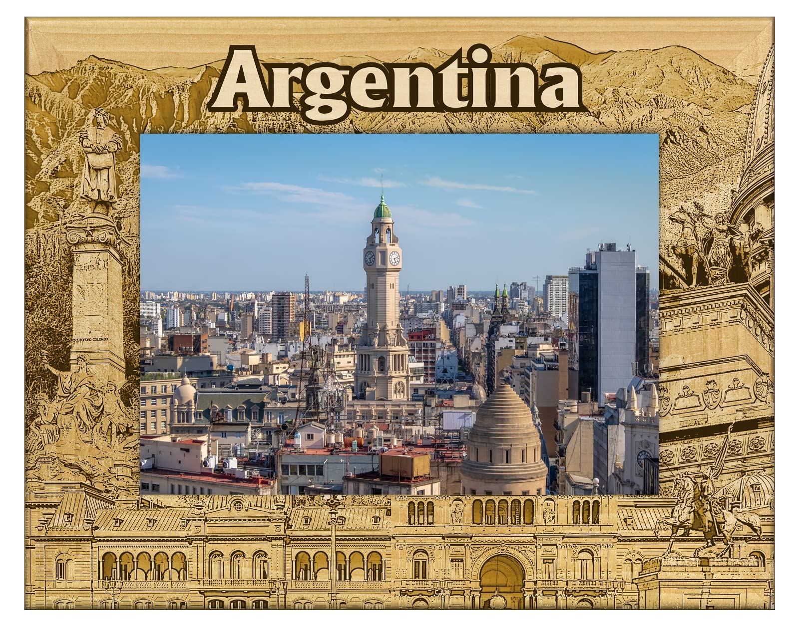 Argentina Laser Engraved Wood Picture Frame 5x7 Inches - Handmade Wooden Photo Frame for Wall Display, Home Decor, Wedding Gifts & Office Art
