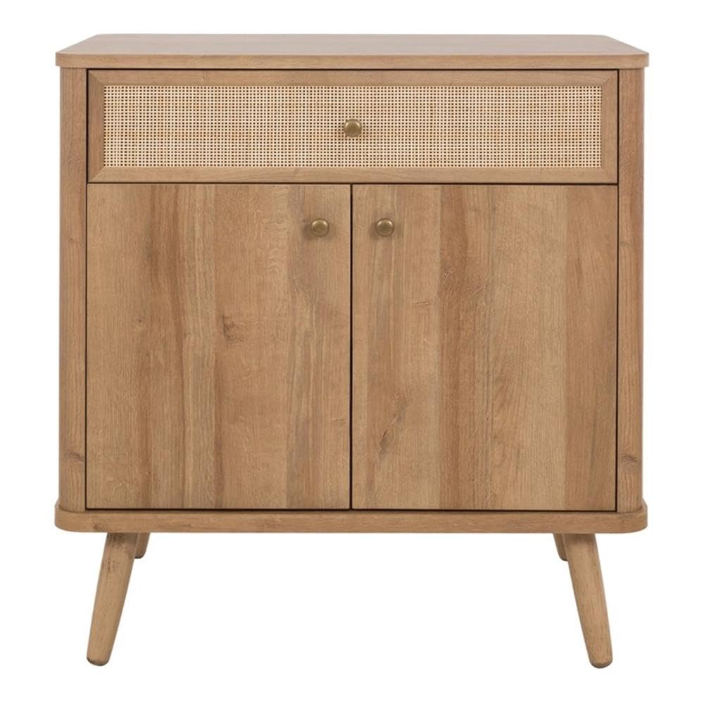 Natural Oak Thelma Rattan Small Cabinet with 1 Drawer & 2 Doors - Vintage Boho Bedroom Storage & Entryway Organizer | Pacific Direct