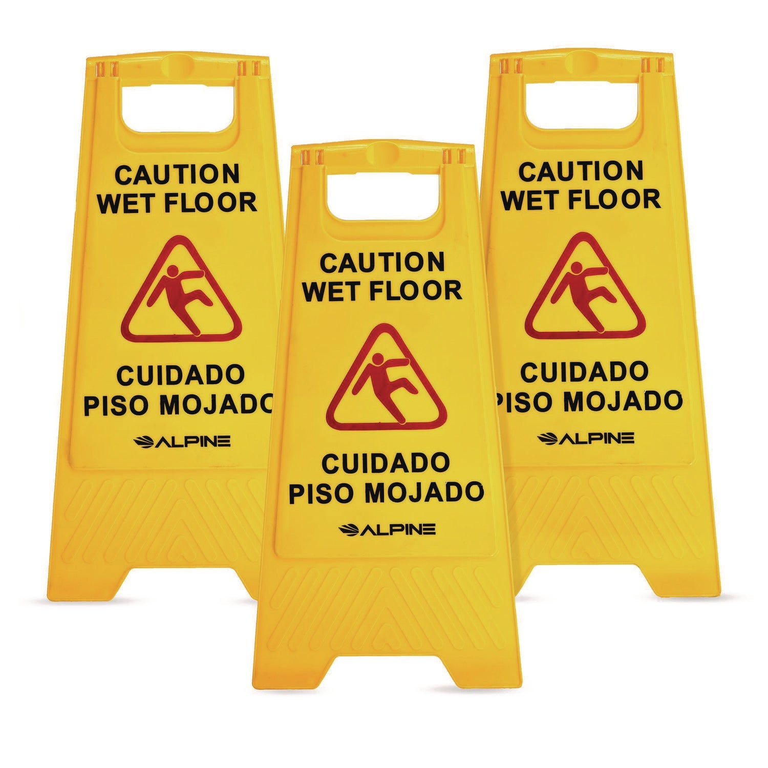 Alpine Industries Bilingual Caution Wet Floor Sign - 11.8 x 0.7 x 24.6 Inches, Yellow, 3-Pack - Ideal for Restaurants, Hotels & Public Spaces