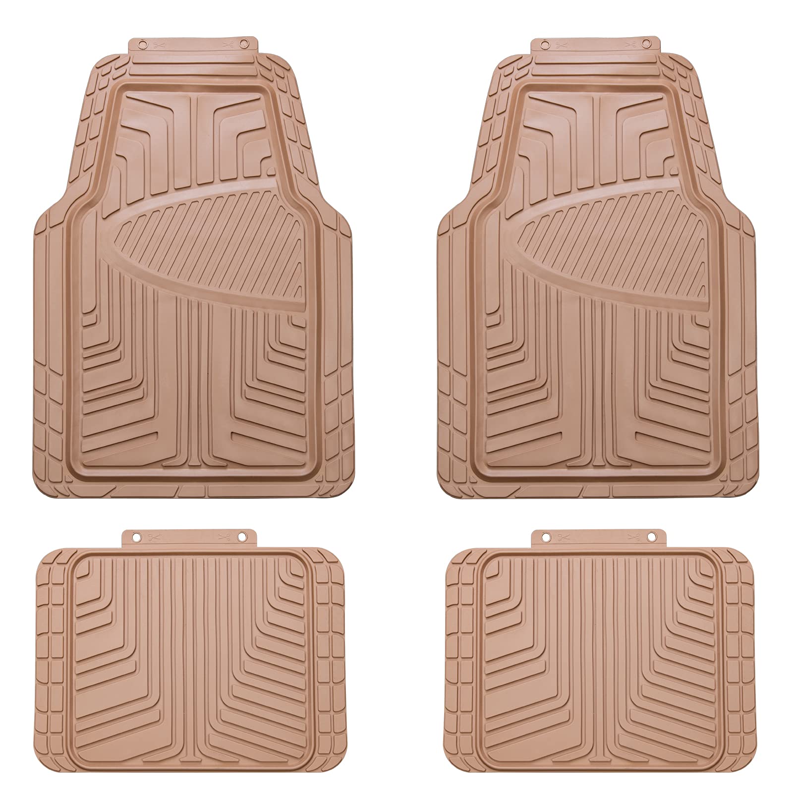 Amazon Basics 4-Piece Premium Rubber Car Floor Mats - All Weather Protection for Cars, SUVs & Trucks | Universal Fit, Beige Color | Perfect for Muddy Boots, Spills & Winter Weather