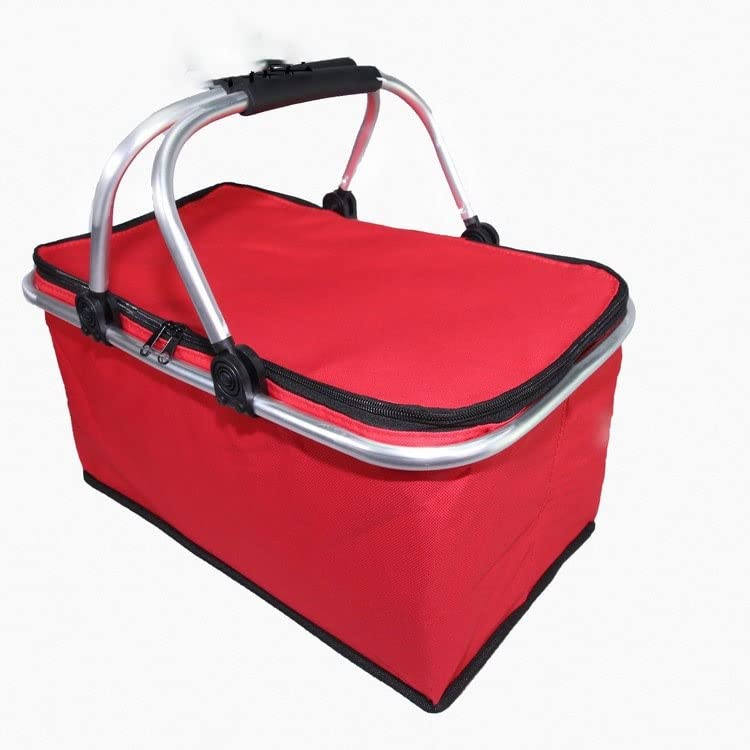 Foldable Picnic Basket Lunch Bag for Adults - Durable & Spacious Insulated Lunch Box for Work, School, Picnic, Beach - Perfect for Office Meals, Outdoor Adventures & Travel (Red)
