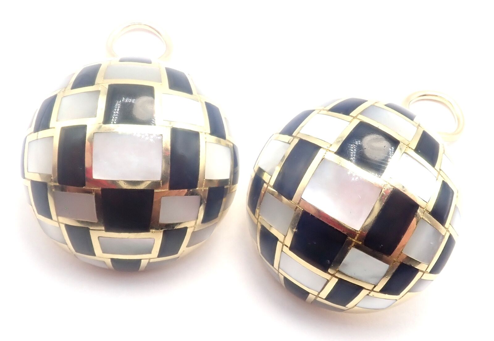 Tiffany & Co Cummings 18k Gold Mother of Pearl Black Jade Checkerboard Earrings for Women - Luxury Statement Jewelry for Parties, Weddings & Special Occasions
