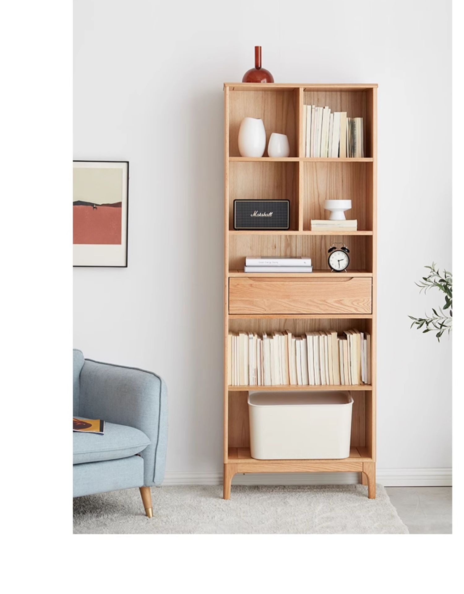 Japanese Style Oak Solid Wood Bookcase - Modern Minimalist Bookshelf for Home, Office & Library - Perfect for Organizing Books, Decor & Storage