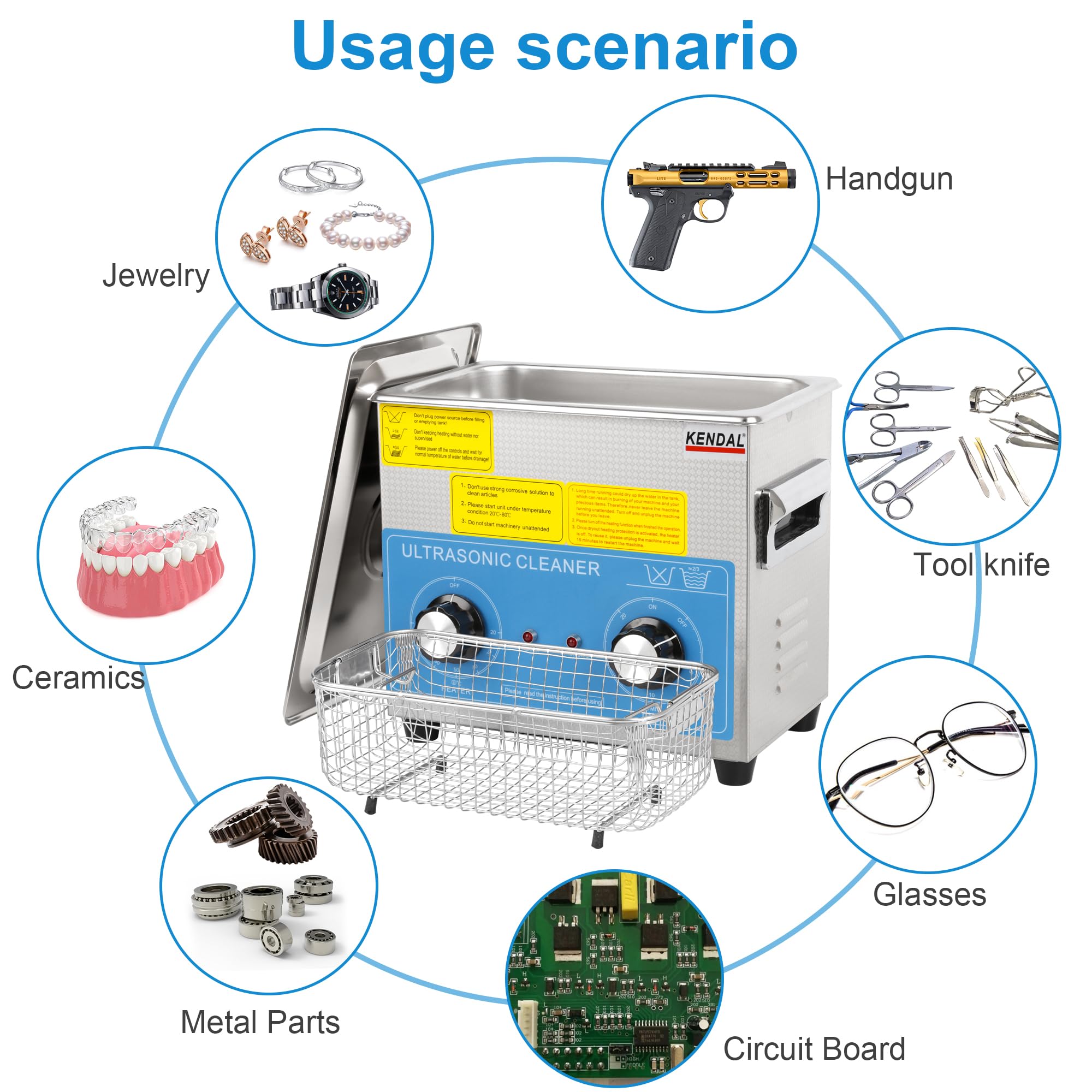 Kendal Commercial Grade 220W 3L Ultrasonic Cleaner HB-23MHT - Professional Jewelry, Dental Tools & Eyeglass Cleaning for Home & Business Use