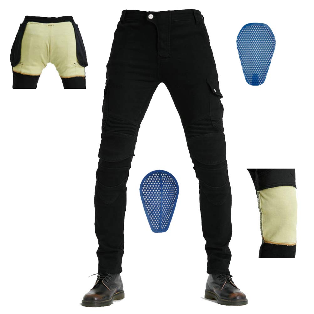 Takuey Aramid Fiber Motorcycle Riding Jeans - CE Certified Protective Pants with Silicone Knee Pads for Men (Size XXL/36, Waist 39.4