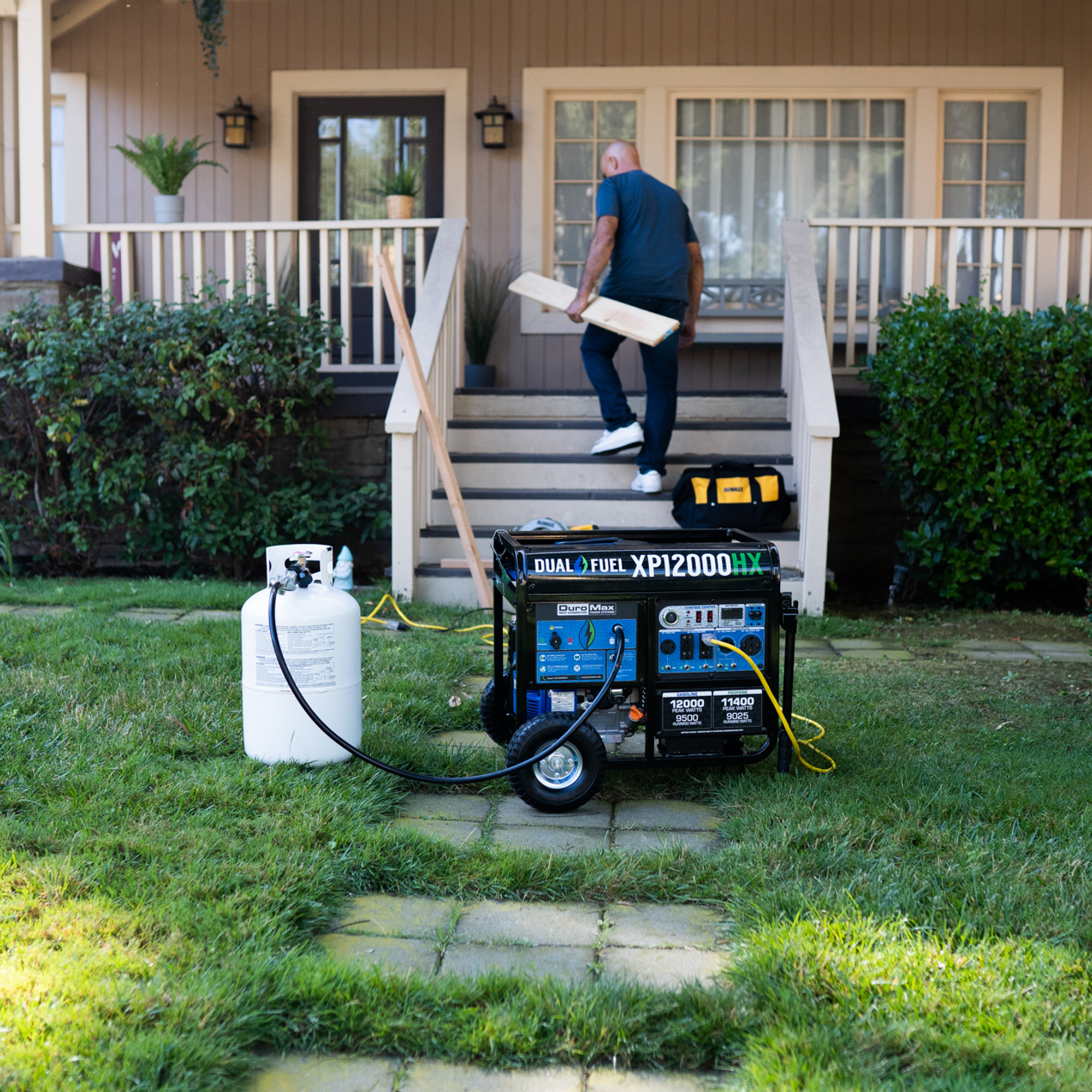 12,000 Watt Dual Fuel Portable HX Generator with CO Alert - Reliable Backup Power for Home, Camping & Emergency Use
